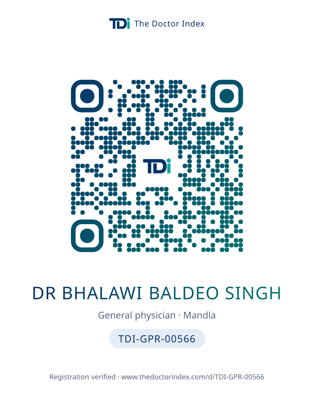 QR card for Dr Bhalawi Baldeo Singh, TDI-GPR-00566