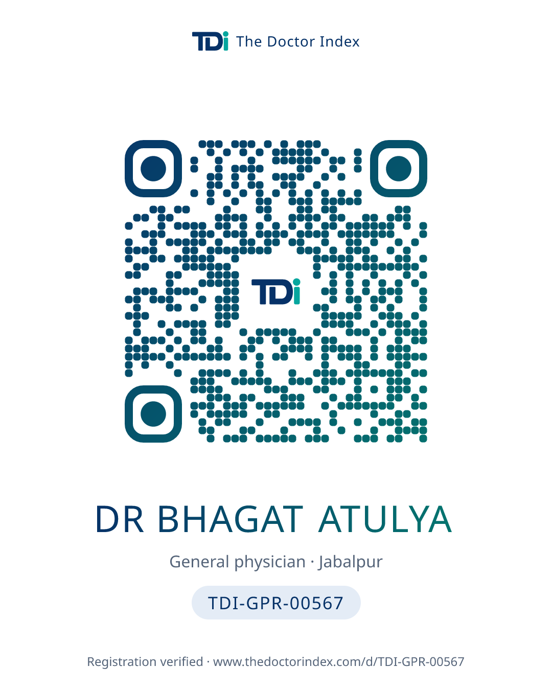 QR card for Dr Bhagat Atulya, TDI-GPR-00567