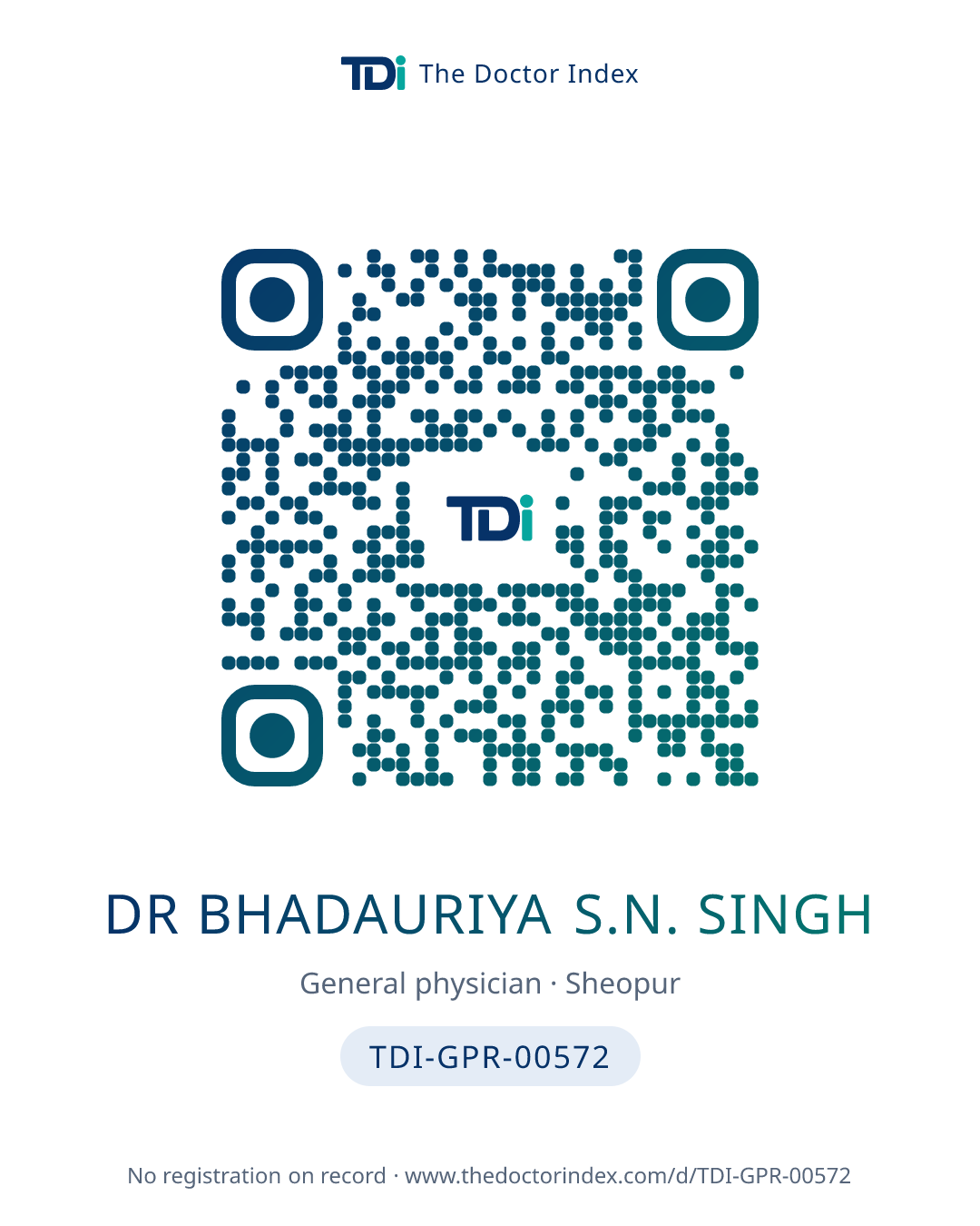 QR card for Dr Bhadauriya S.N. Singh, TDI-GPR-00572