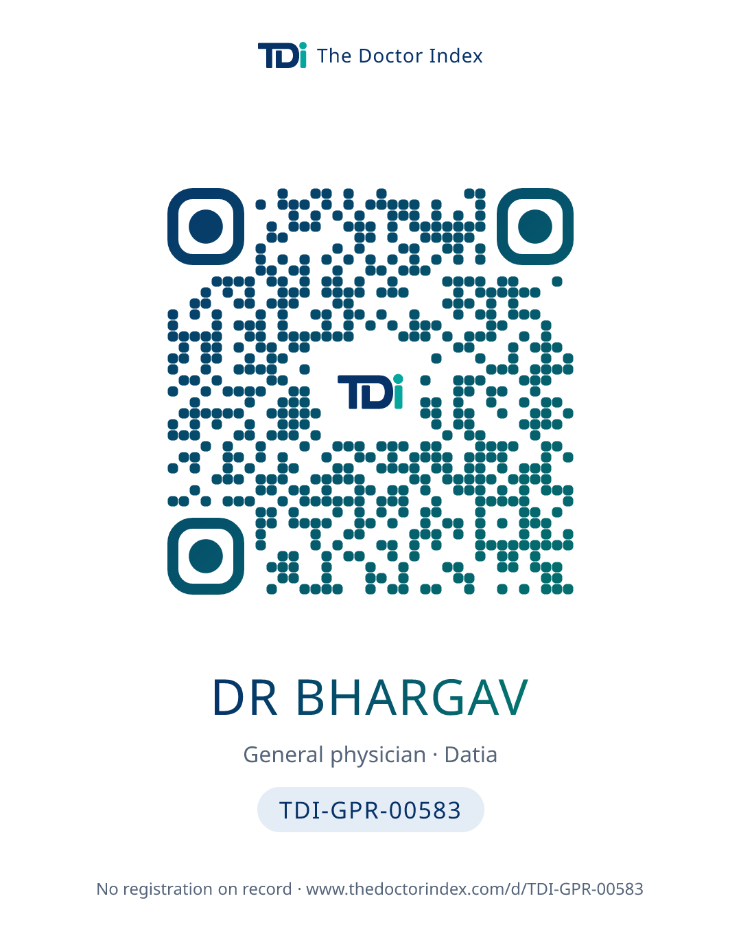 QR card for Dr Bhargav, TDI-GPR-00583
