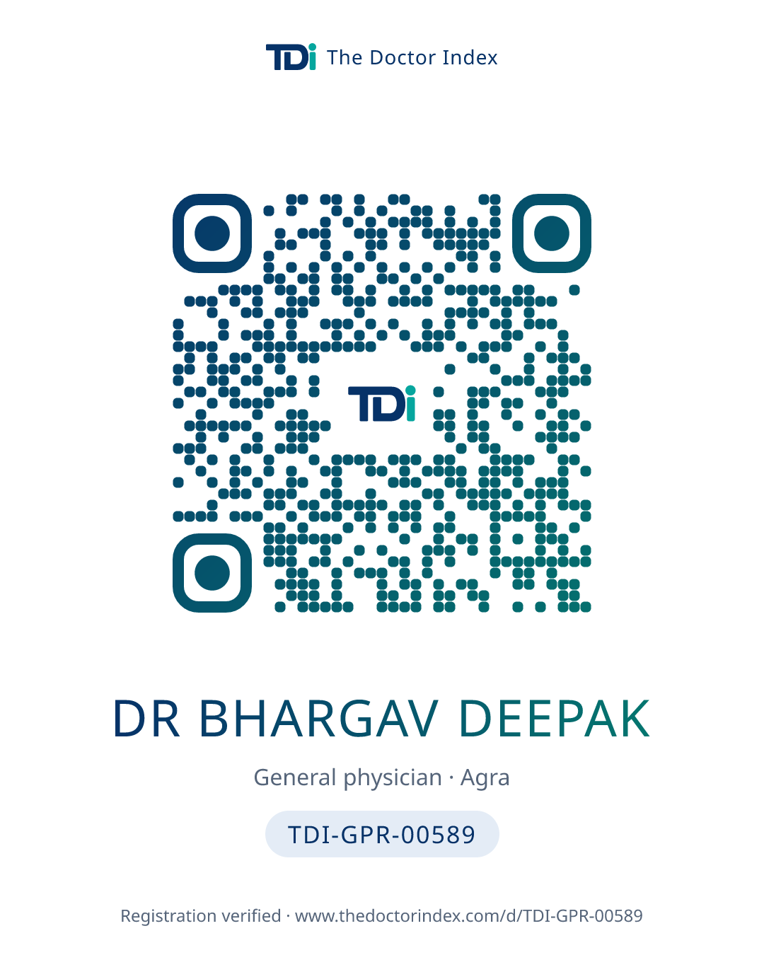 QR card for Dr Bhargav Deepak, TDI-GPR-00589