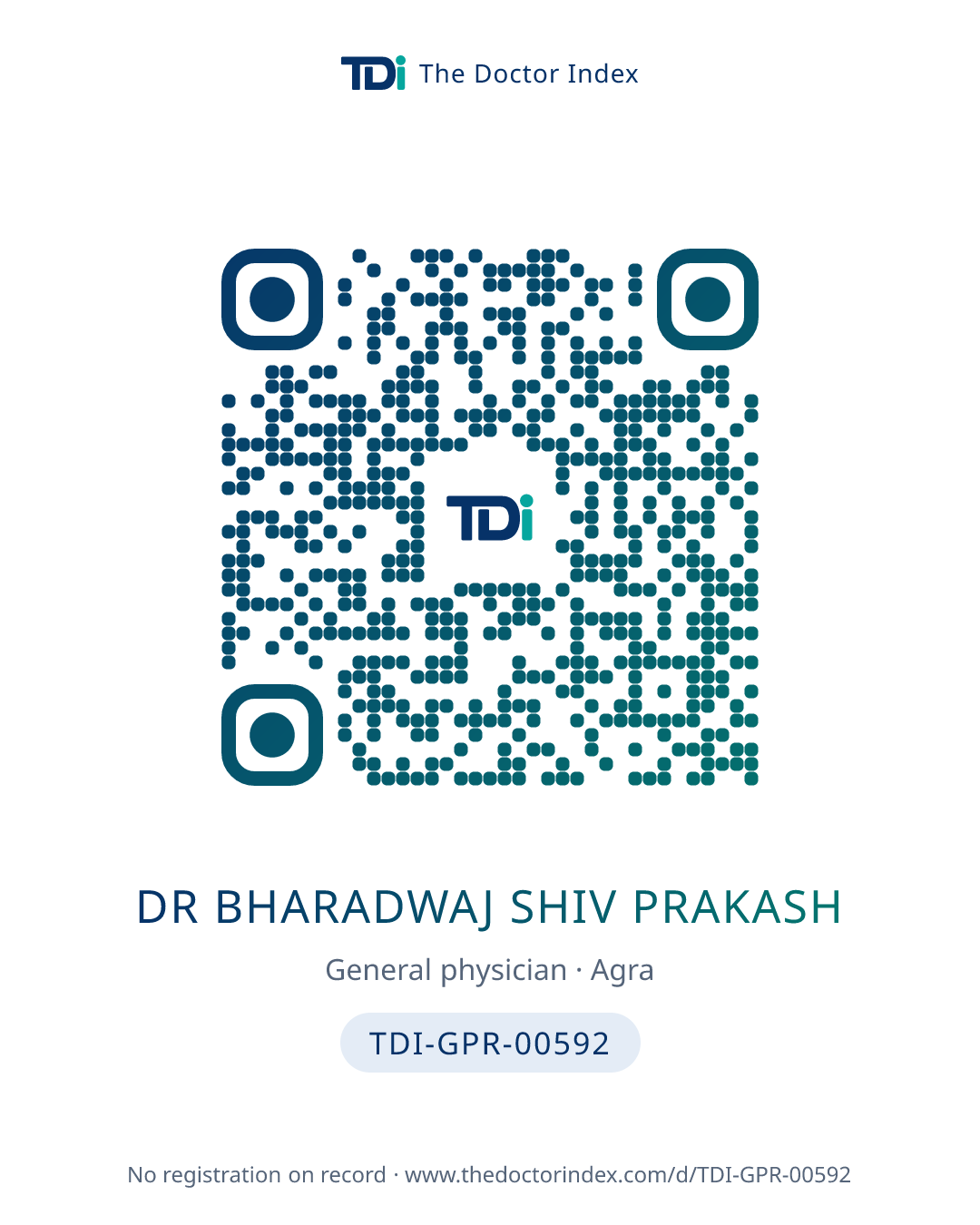 QR card for Dr Bharadwaj Shiv Prakash, TDI-GPR-00592