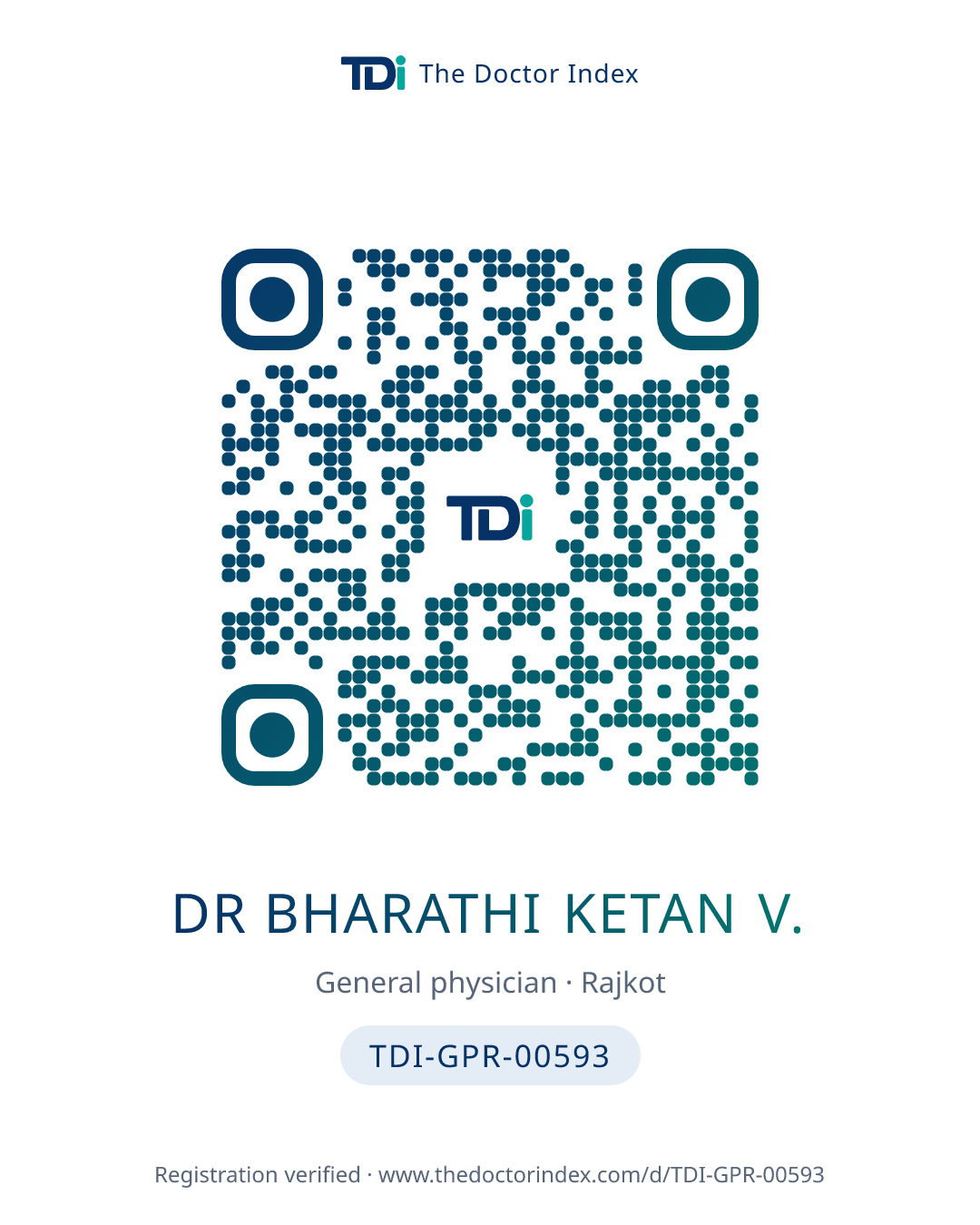 QR card for Dr Bharathi Ketan V., TDI-GPR-00593