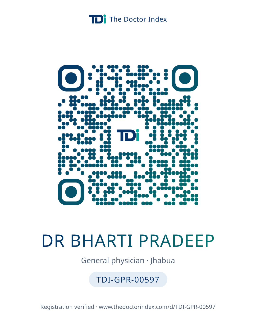 QR card for Dr Bharti Pradeep, TDI-GPR-00597