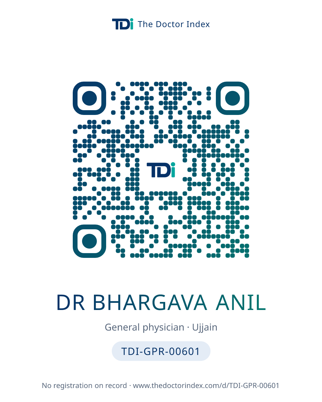 QR card for Dr Bhargava Anil, TDI-GPR-00601