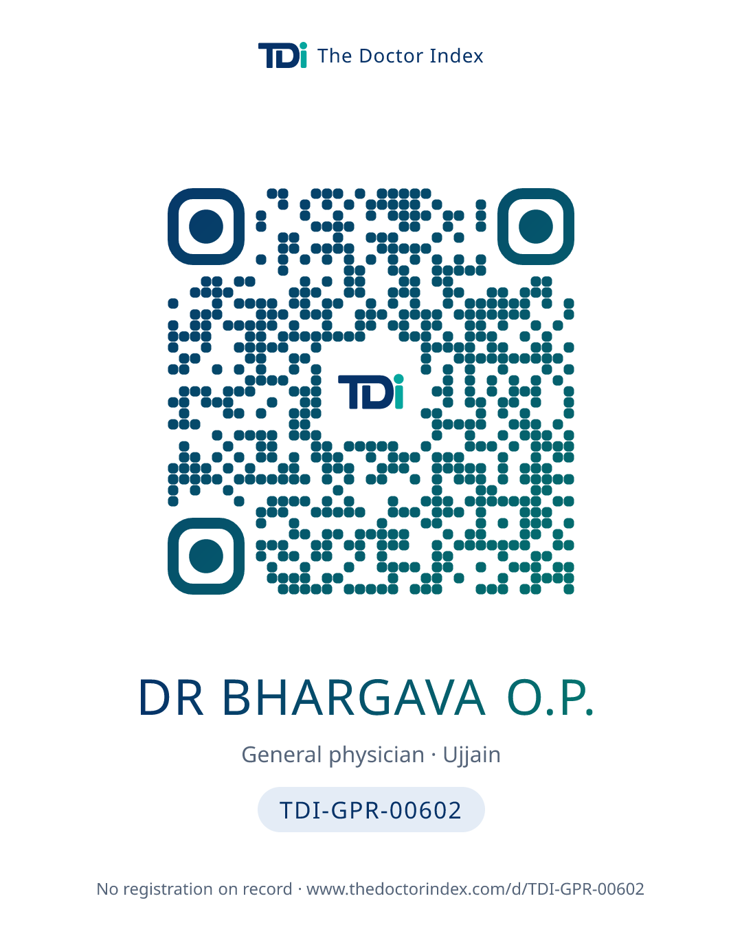 QR card for Dr Bhargava O.P., TDI-GPR-00602