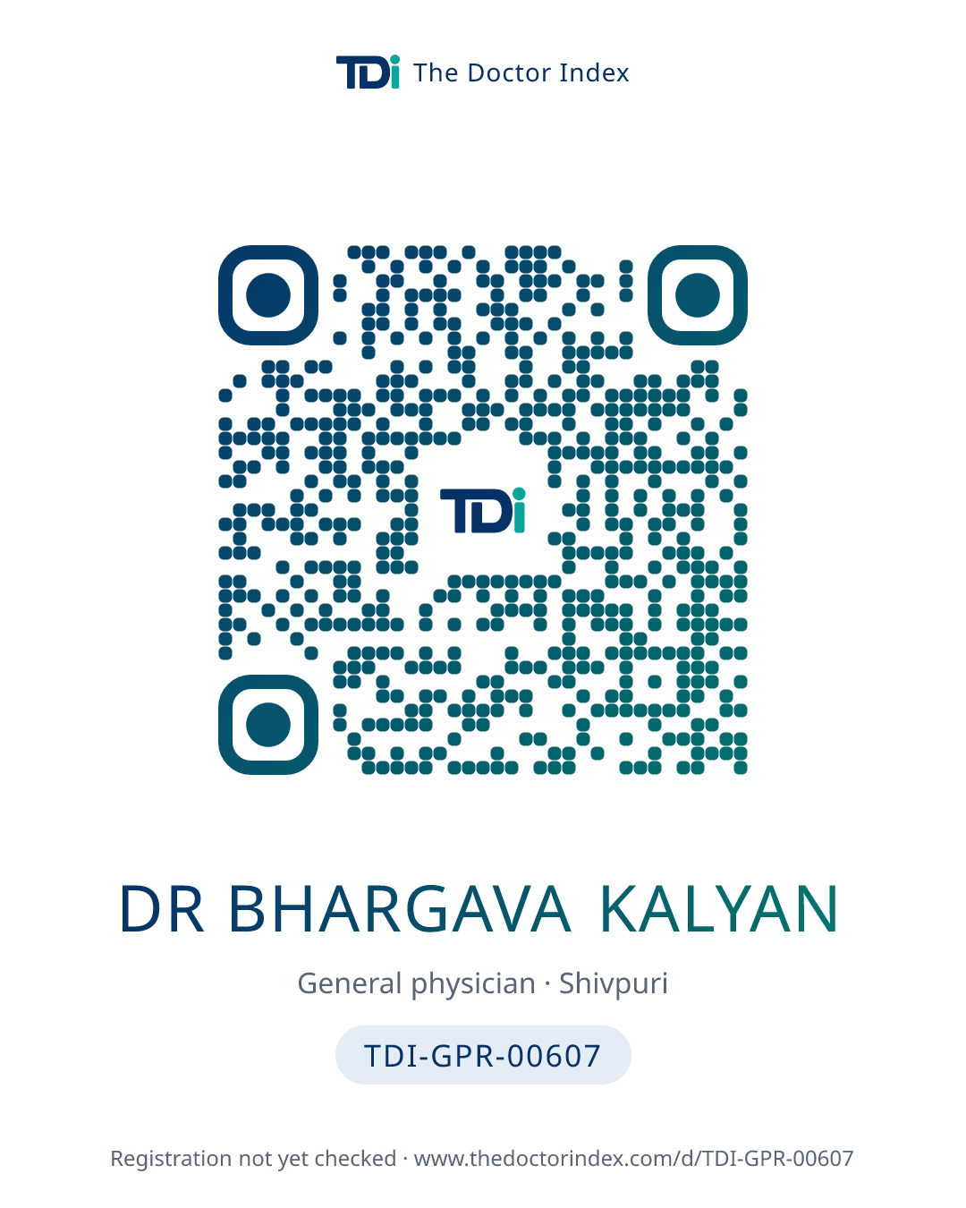 QR card for Dr Bhargava Kalyan, TDI-GPR-00607