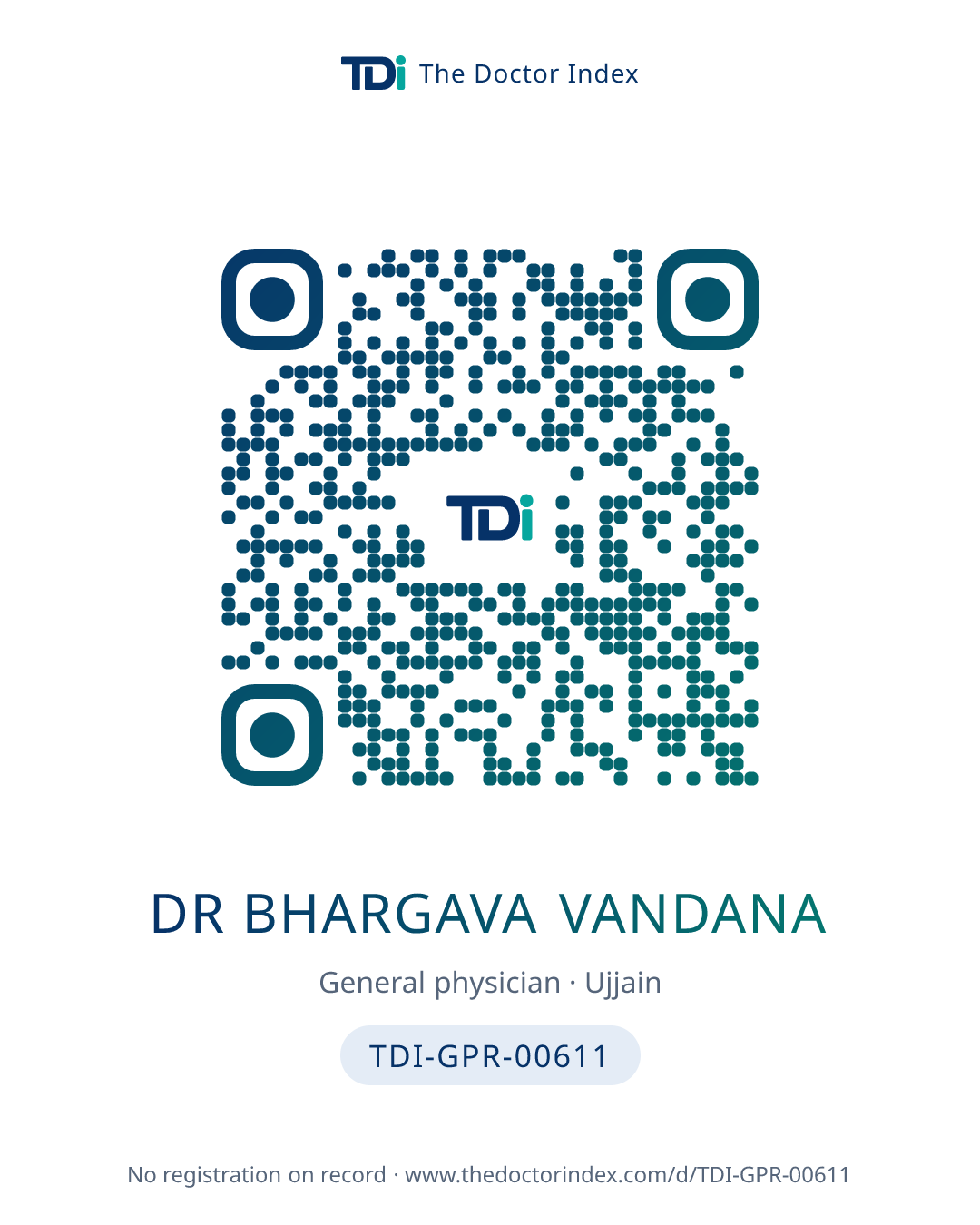 QR card for Dr Bhargava Vandana, TDI-GPR-00611