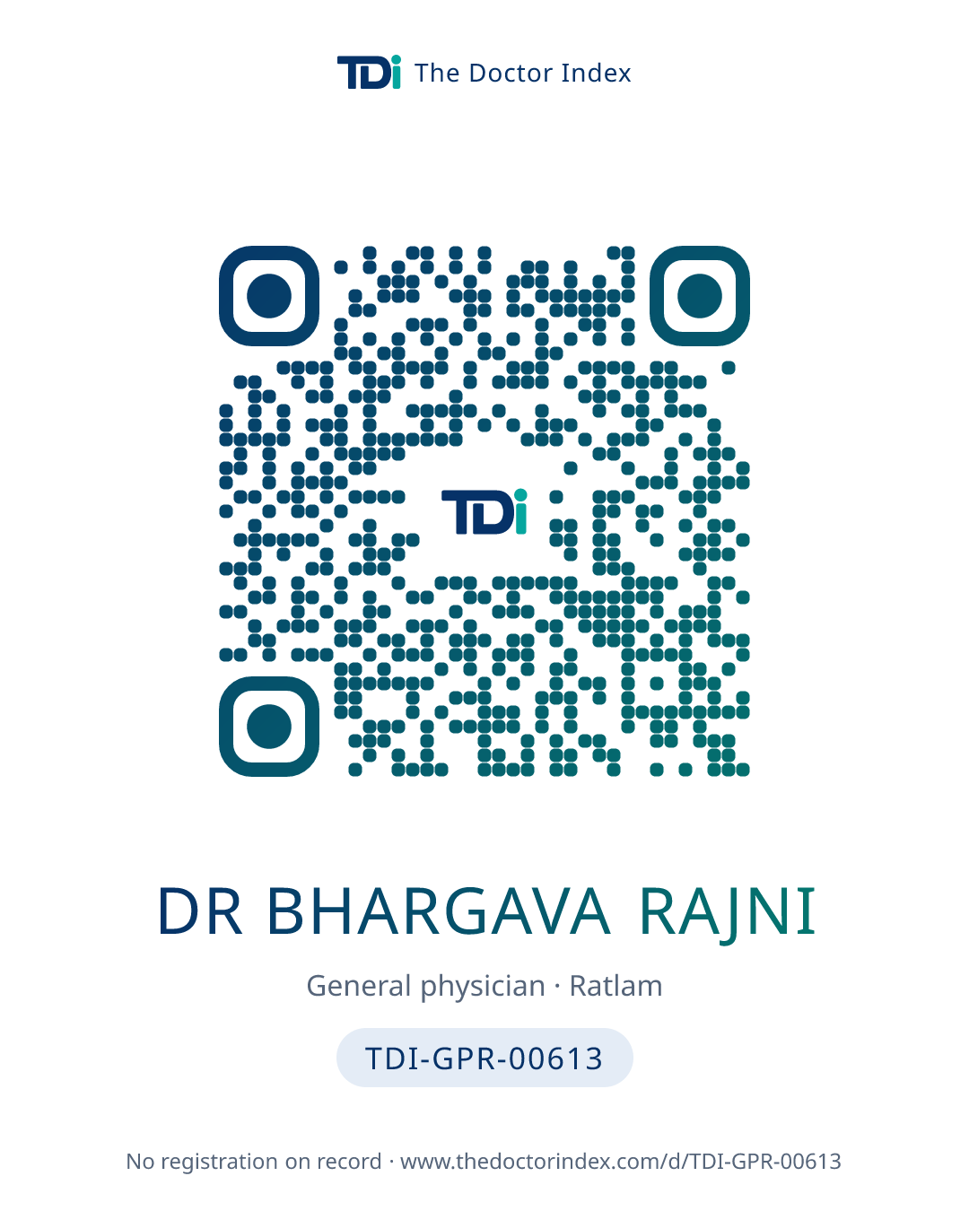 QR card for Dr Bhargava Rajni, TDI-GPR-00613