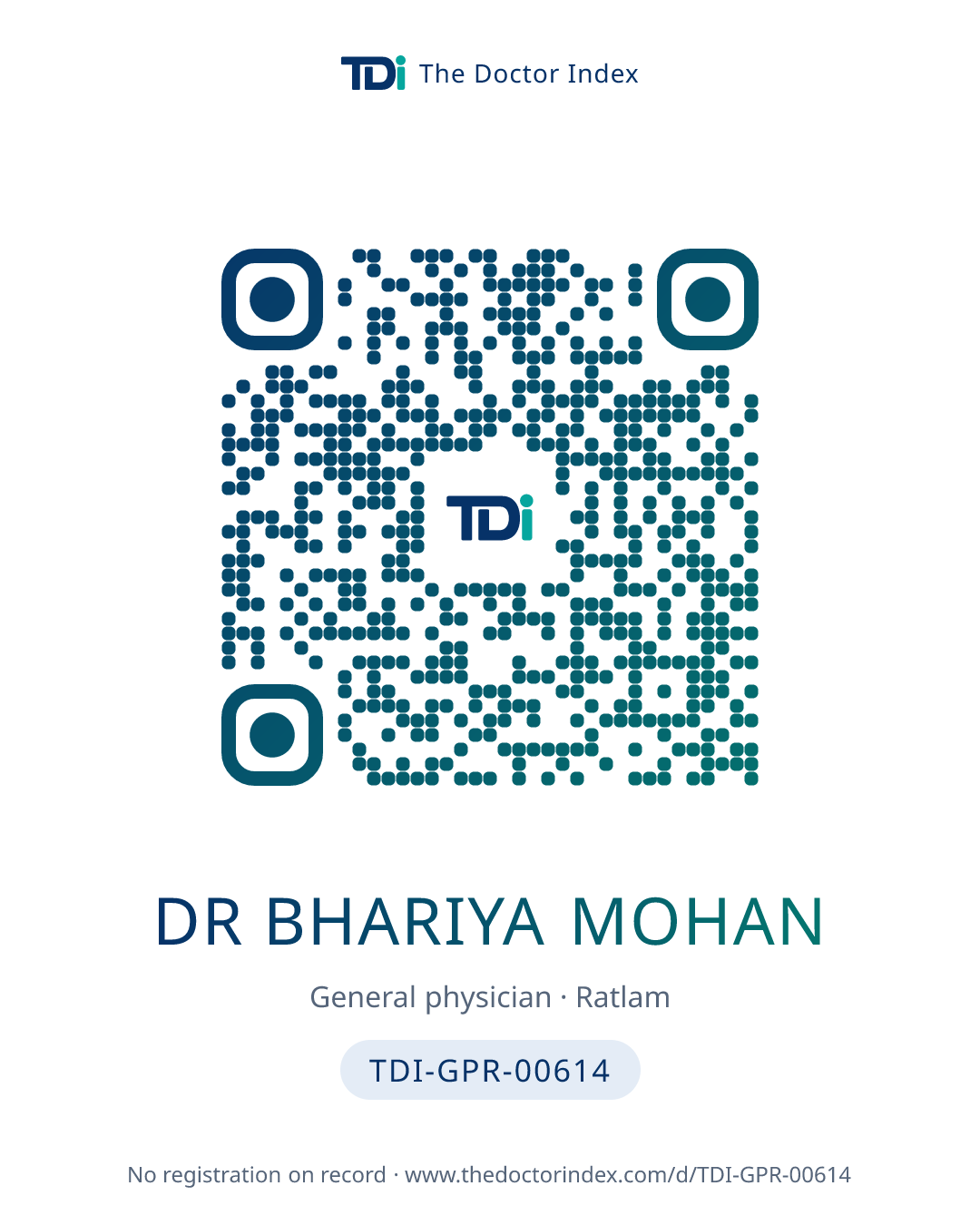 QR card for Dr Bhariya Mohan, TDI-GPR-00614