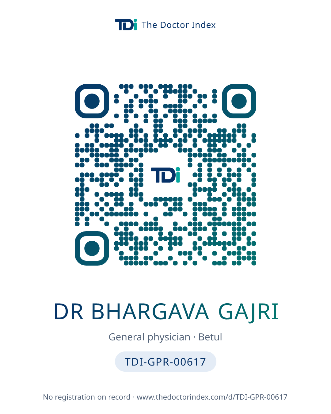 QR card for Dr Bhargava Gajri, TDI-GPR-00617