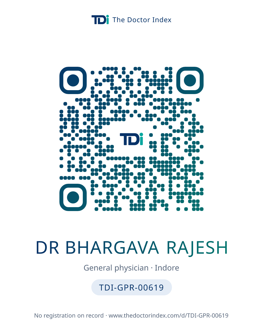 QR card for Dr Bhargava Rajesh, TDI-GPR-00619