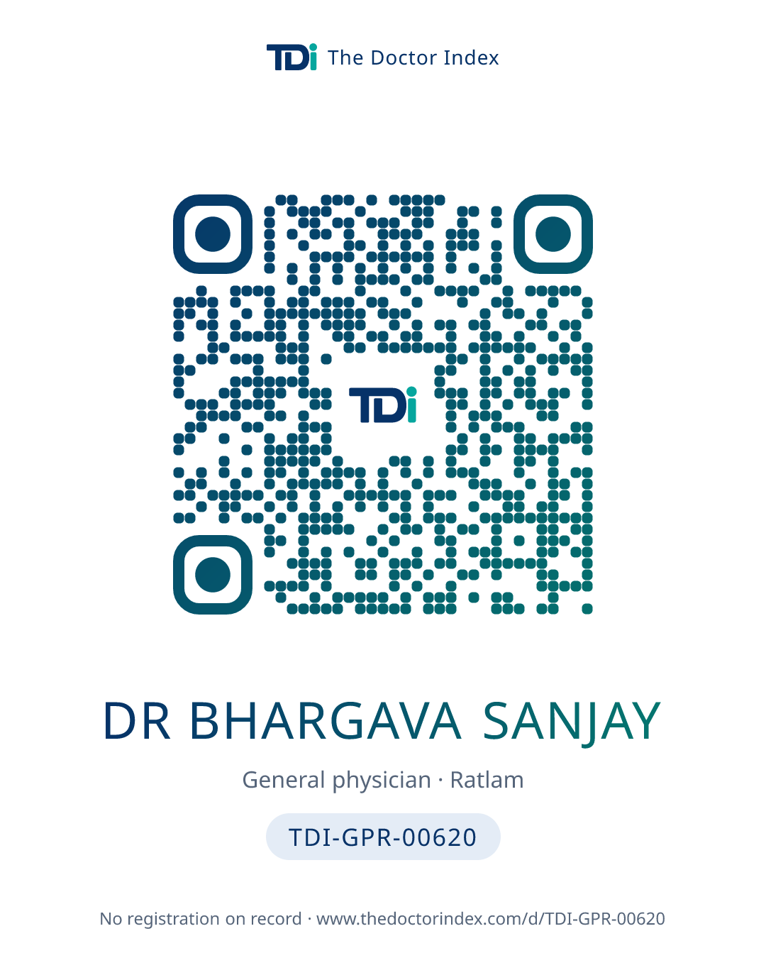 QR card for Dr Bhargava Sanjay, TDI-GPR-00620