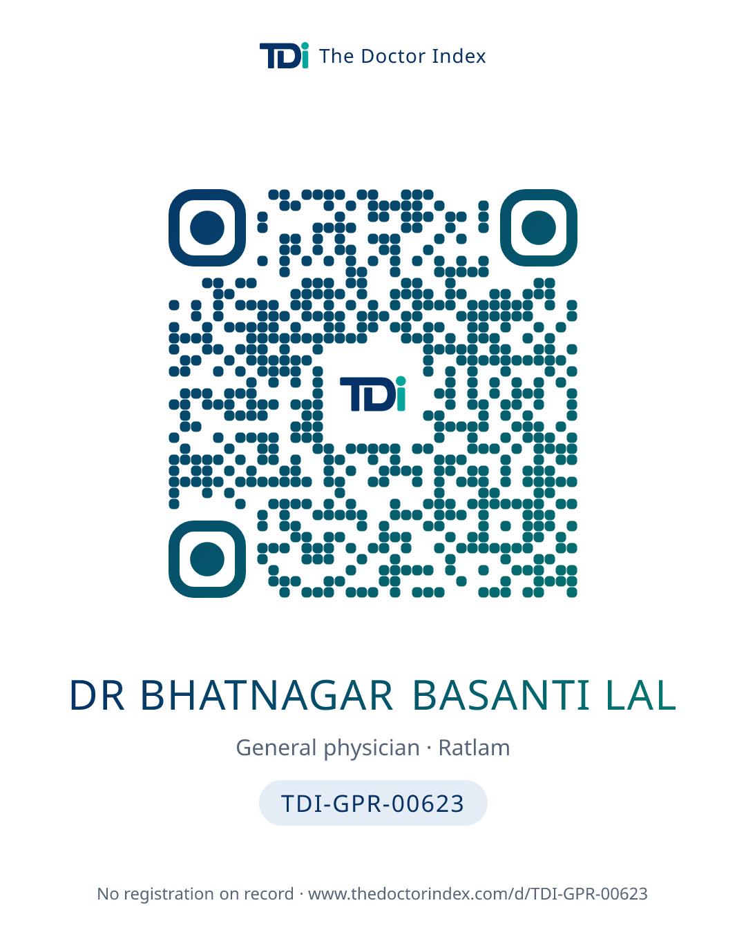 QR card for Dr Bhatnagar Basanti Lal, TDI-GPR-00623