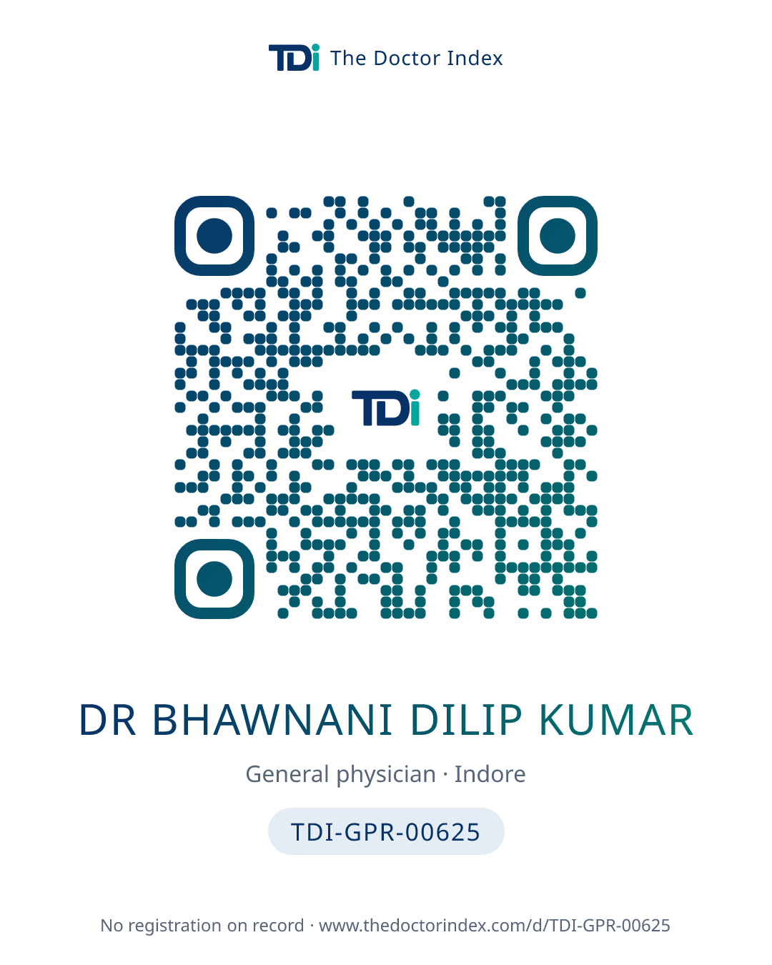 QR card for Dr Bhawnani Dilip Kumar, TDI-GPR-00625