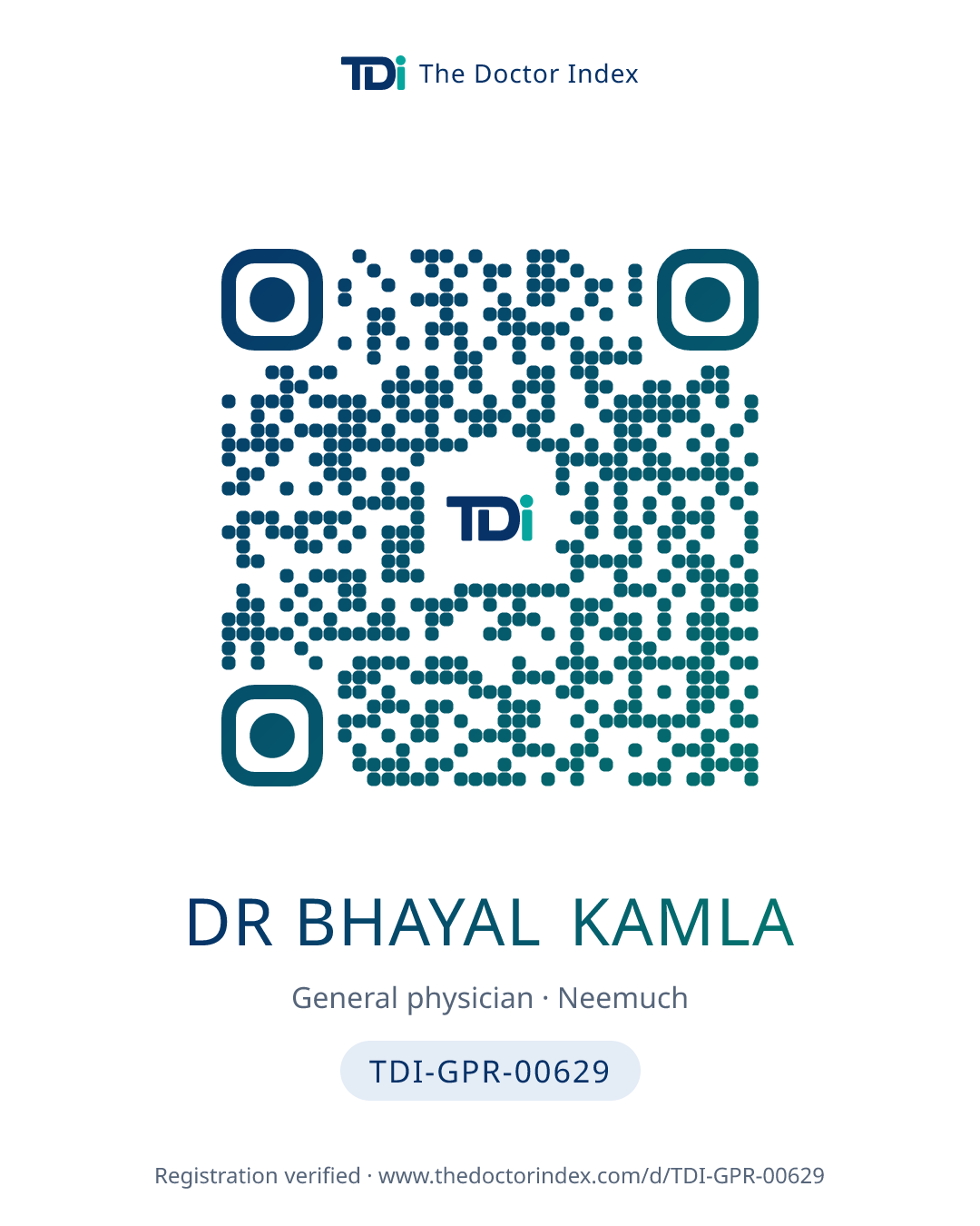 QR card for Dr Bhayal Kamla, TDI-GPR-00629