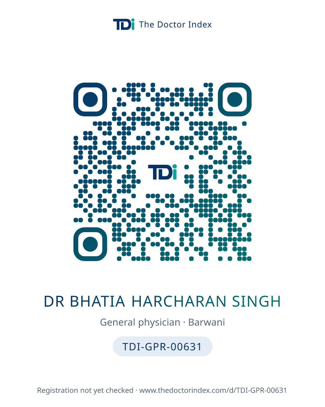 QR card for Dr Bhatia Harcharan Singh, TDI-GPR-00631
