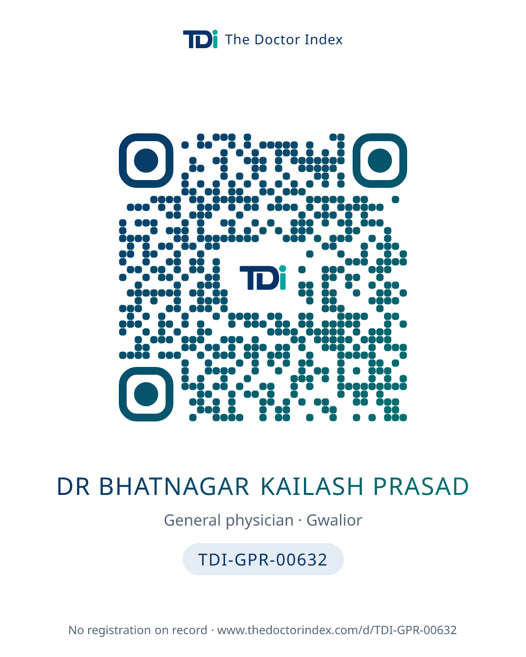 QR card for Dr Bhatnagar Kailash Prasad, TDI-GPR-00632