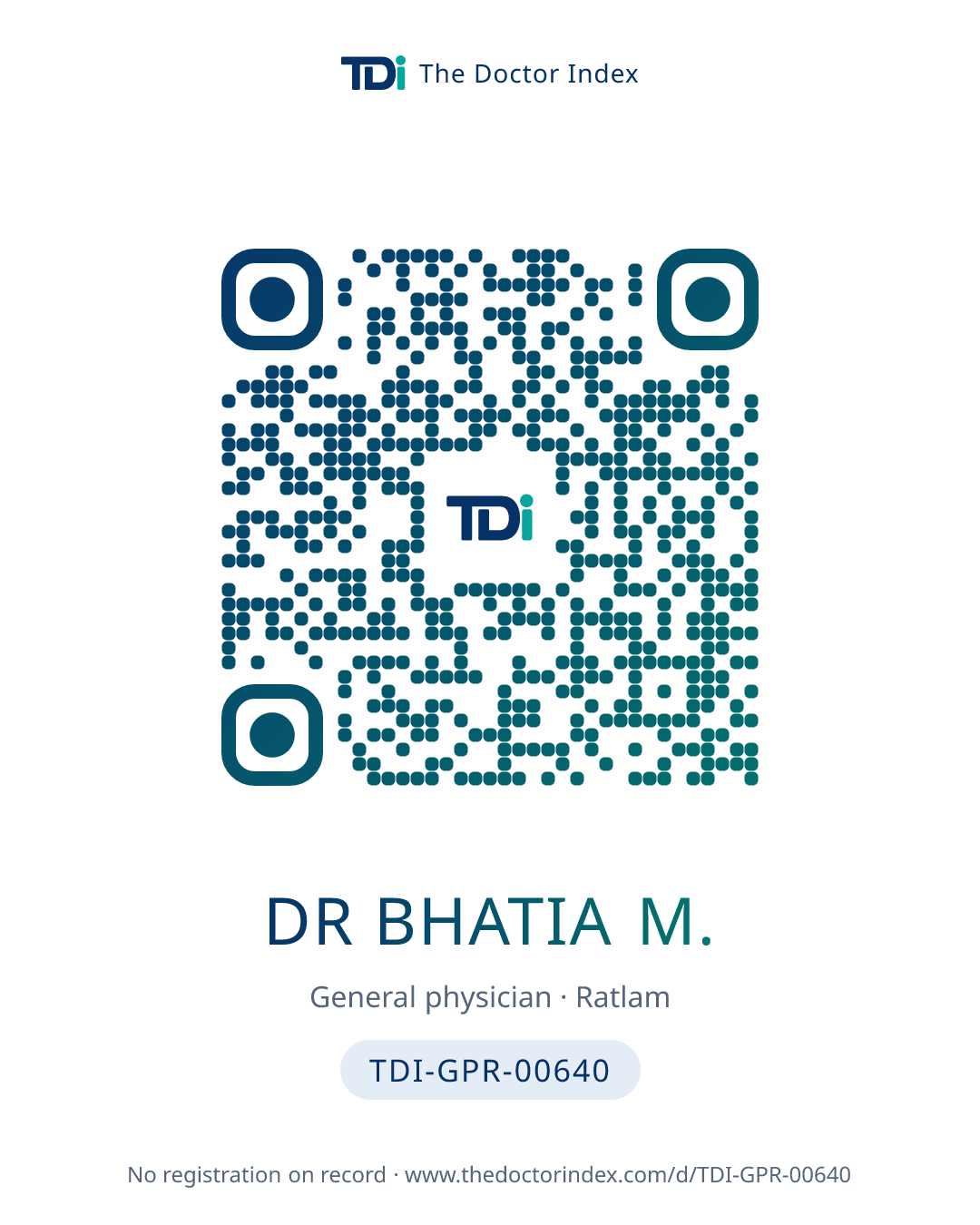 QR card for Dr Bhatia M., TDI-GPR-00640