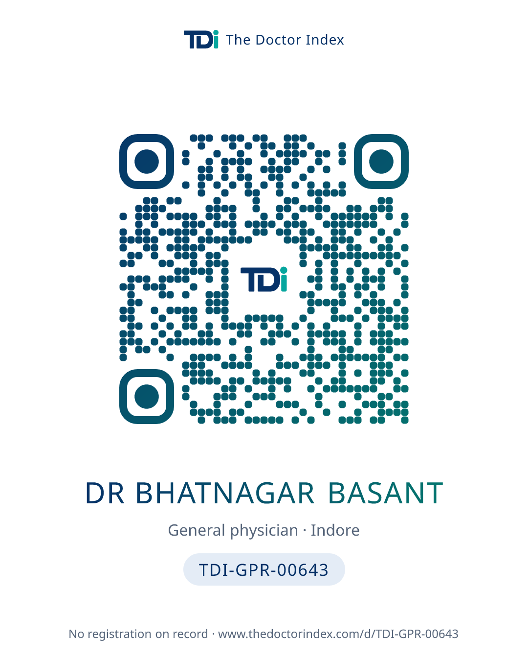 QR card for Dr Bhatnagar Basant, TDI-GPR-00643