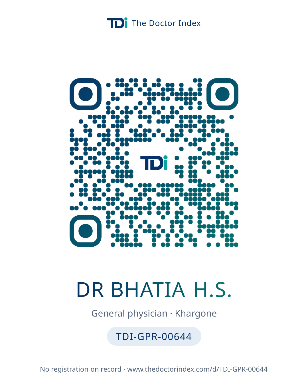 QR card for Dr Bhatia H.S., TDI-GPR-00644