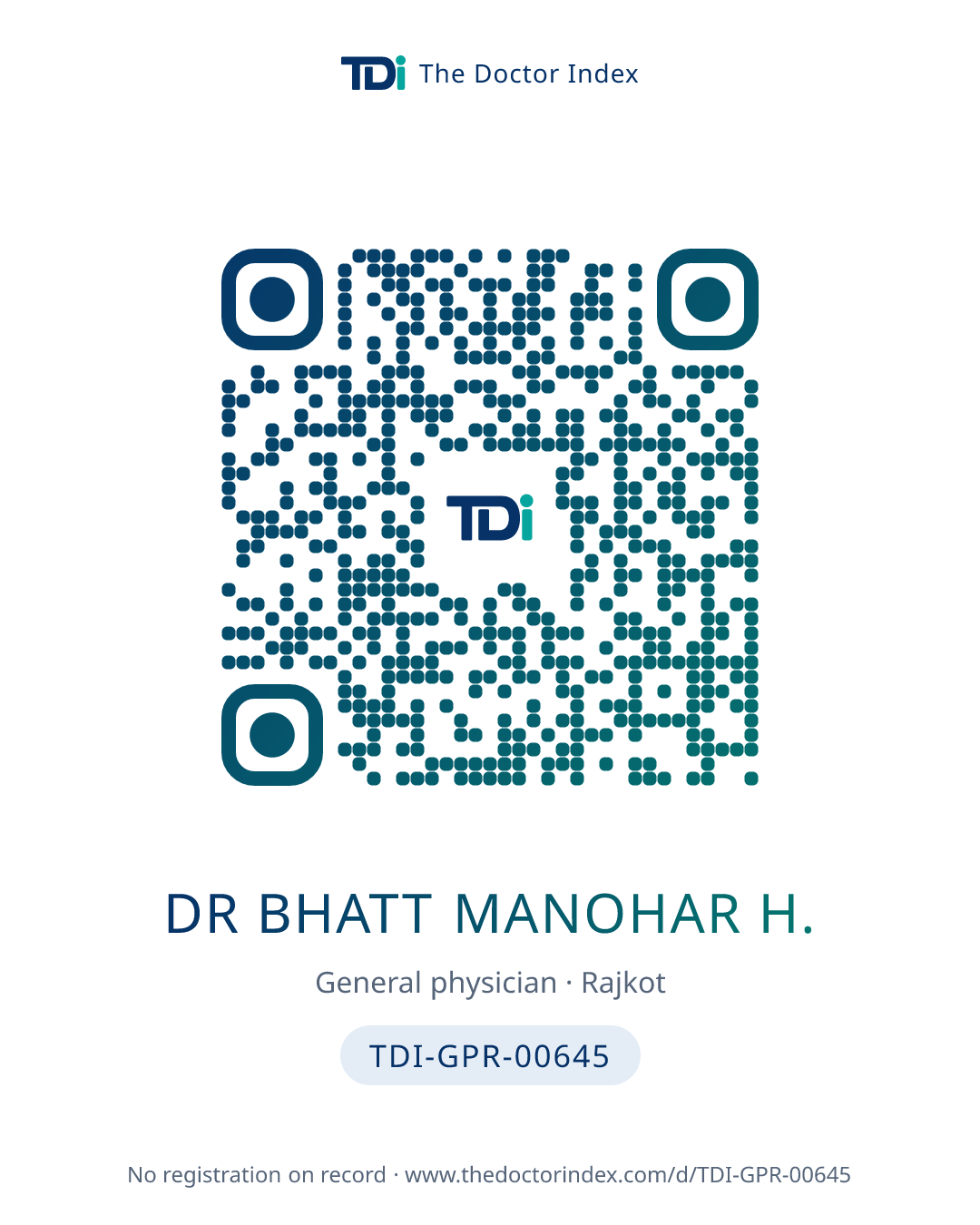 QR card for Dr Bhatt Manohar H., TDI-GPR-00645