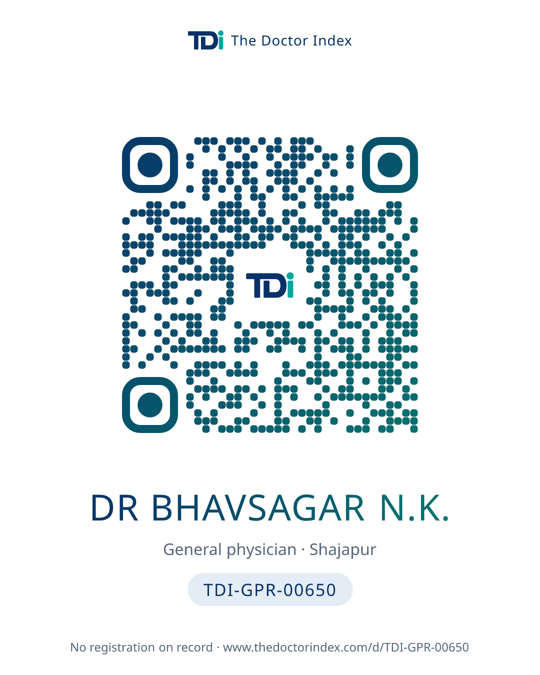 QR card for Dr Bhavsagar N.K., TDI-GPR-00650