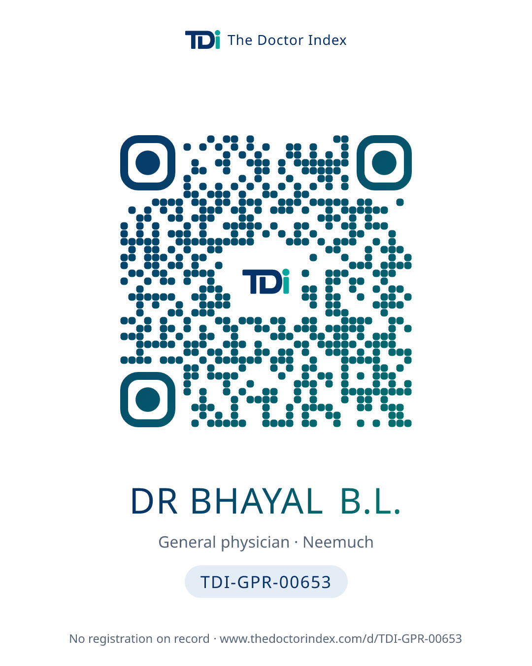 QR card for Dr Bhayal B.L., TDI-GPR-00653