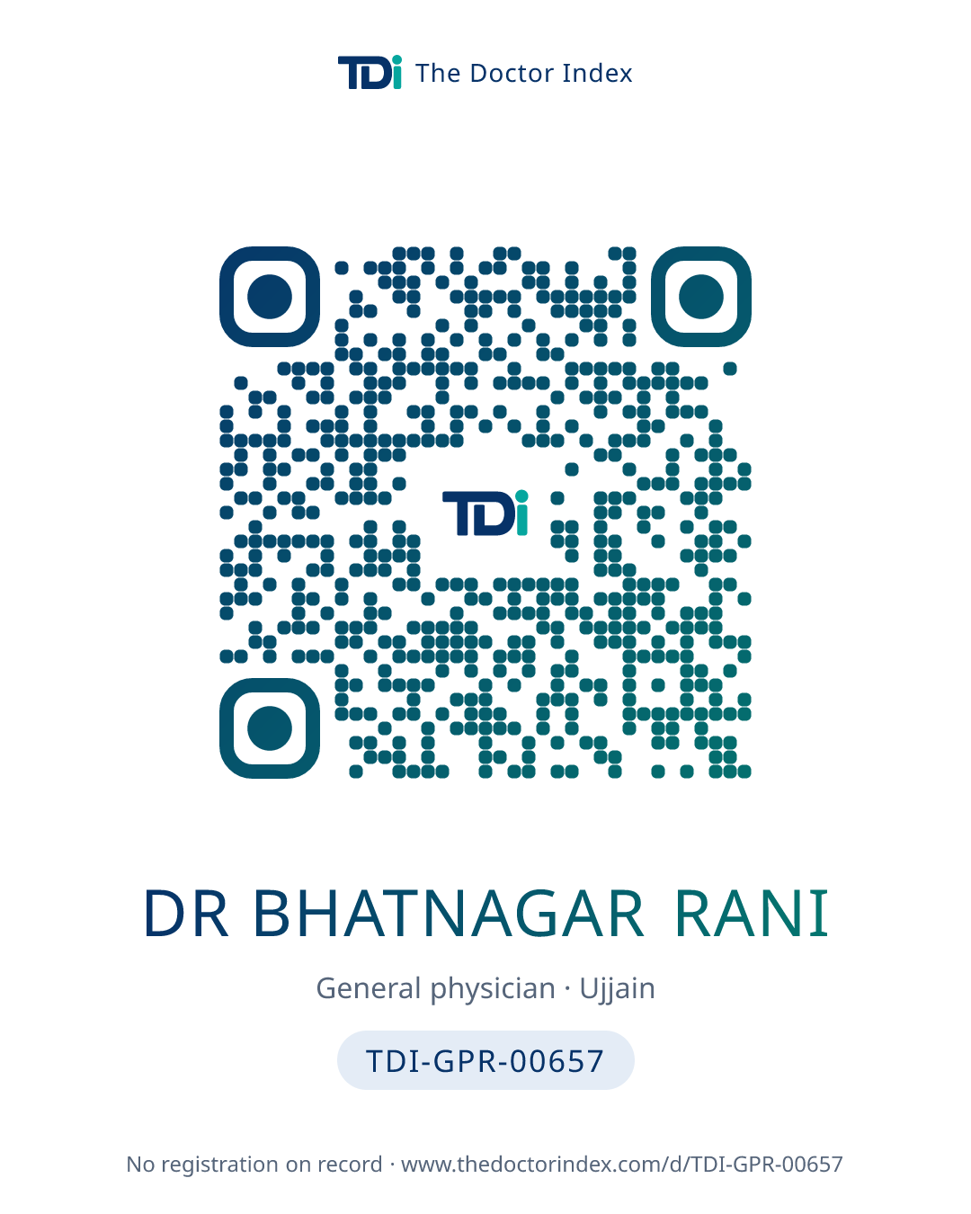 QR card for Dr Bhatnagar Rani, TDI-GPR-00657