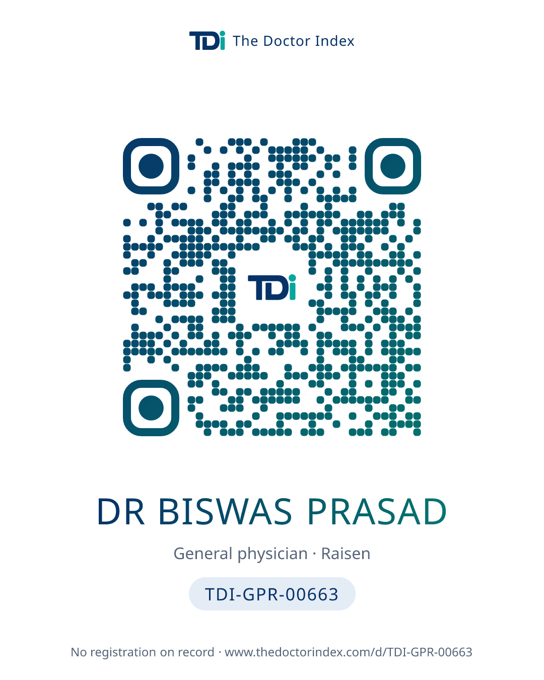 QR card for Dr Biswas Prasad, TDI-GPR-00663