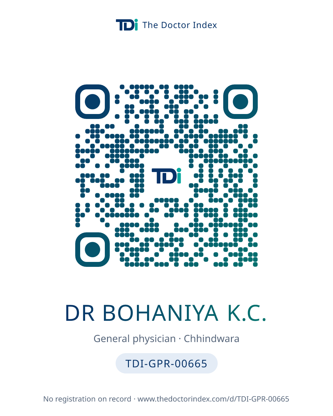 QR card for Dr Bohaniya K.C., TDI-GPR-00665