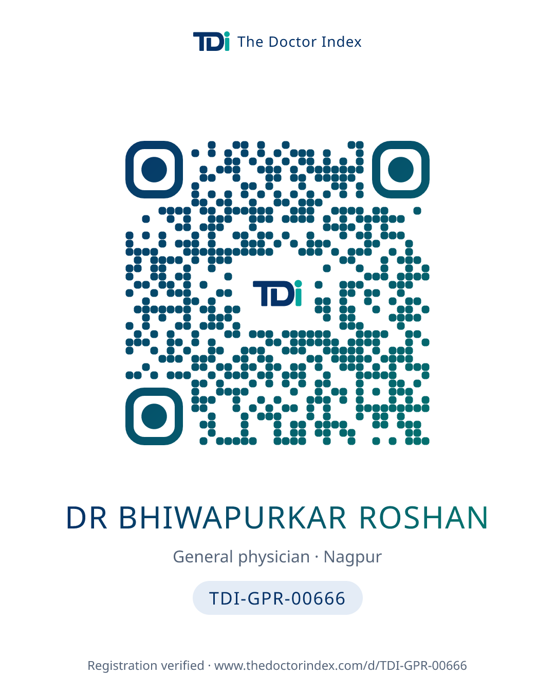 QR card for Dr Bhiwapurkar Roshan, TDI-GPR-00666