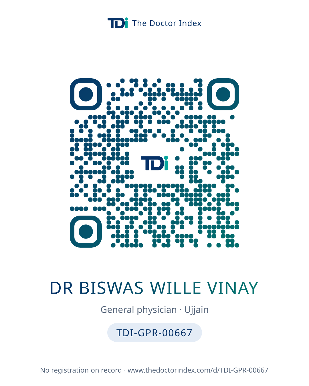 QR card for Dr Biswas Wille Vinay, TDI-GPR-00667