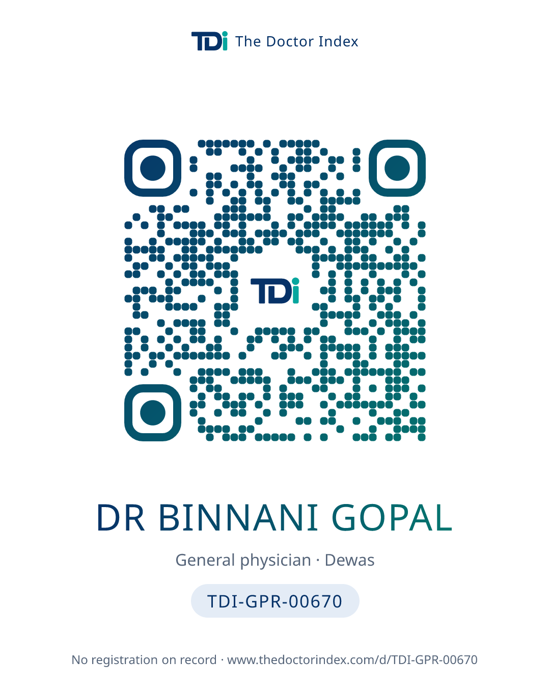 QR card for Dr Binnani Gopal, TDI-GPR-00670