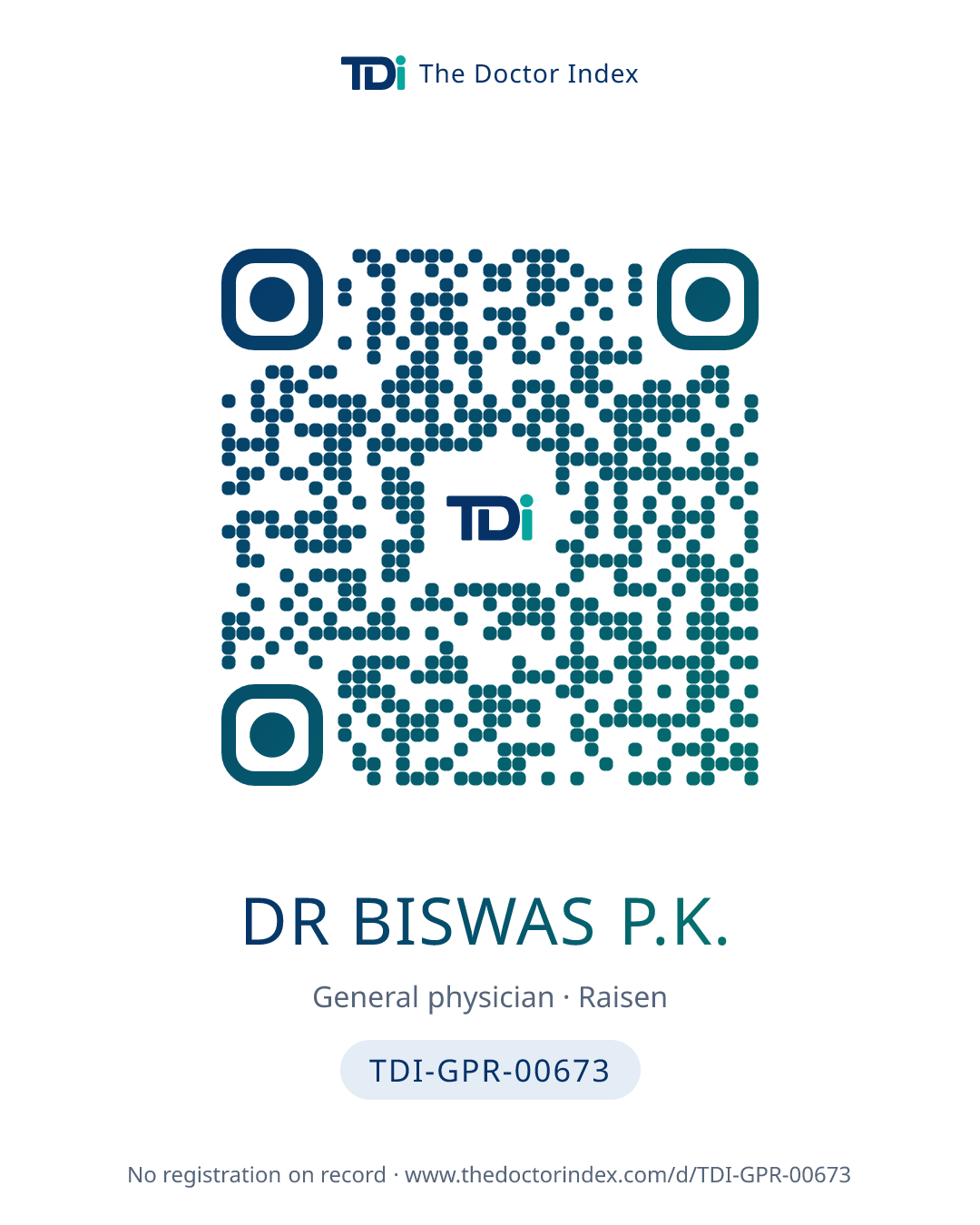QR card for Dr Biswas P.K., TDI-GPR-00673