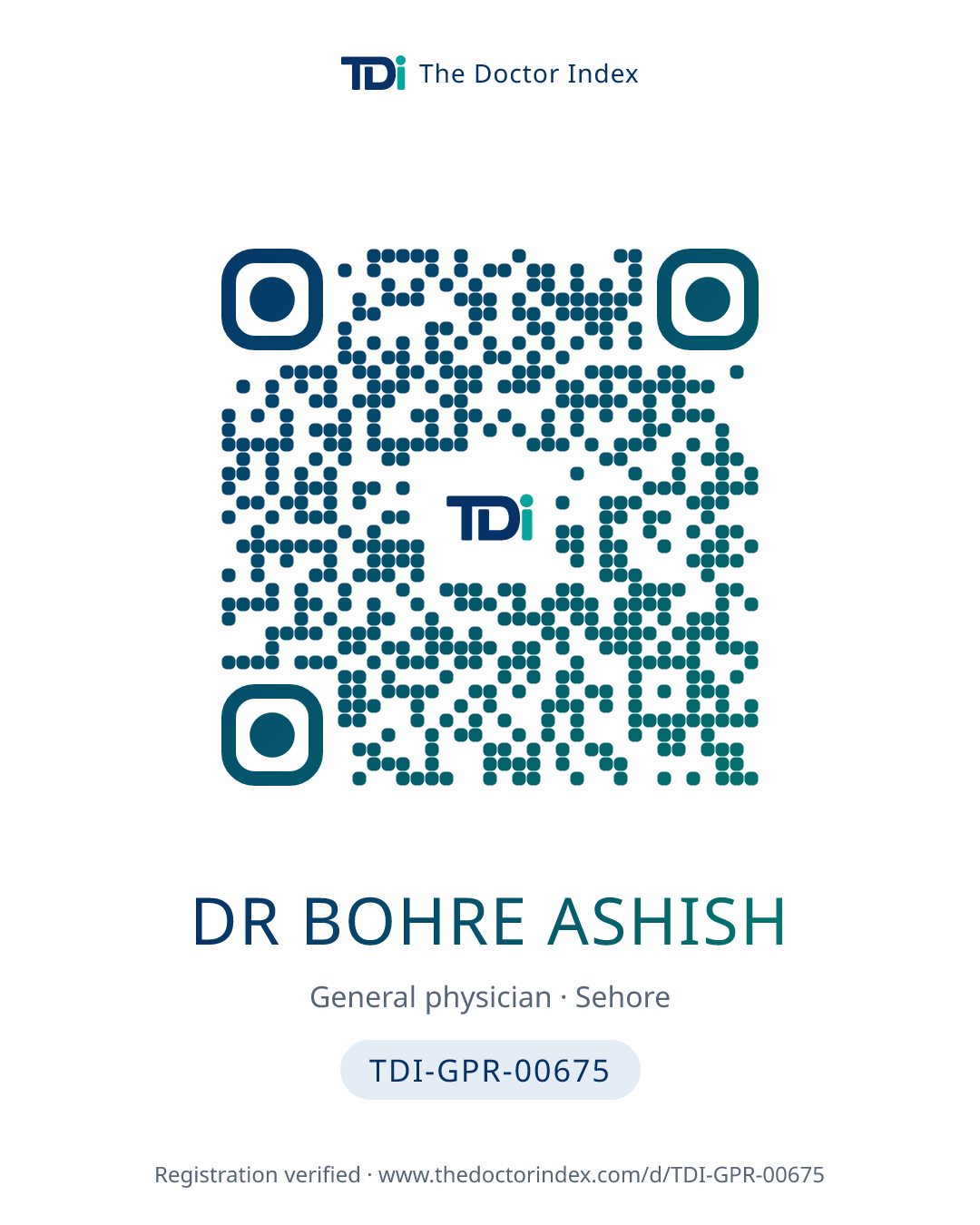 QR card for Dr Bohre Ashish, TDI-GPR-00675