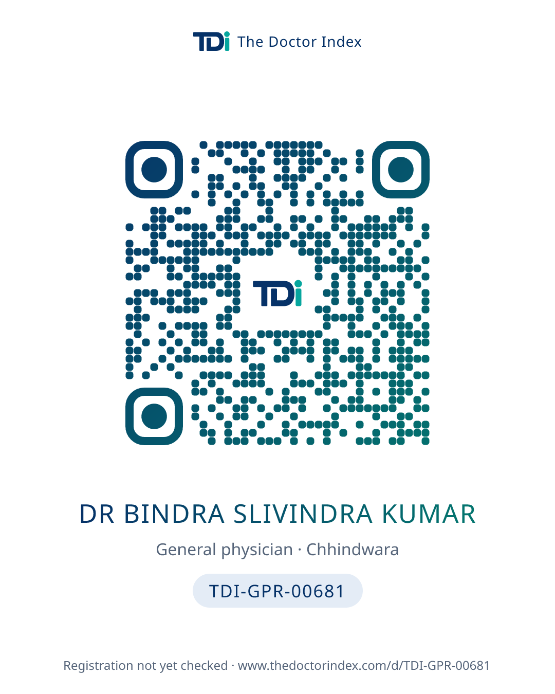 QR card for Dr Bindra Slivindra Kumar, TDI-GPR-00681