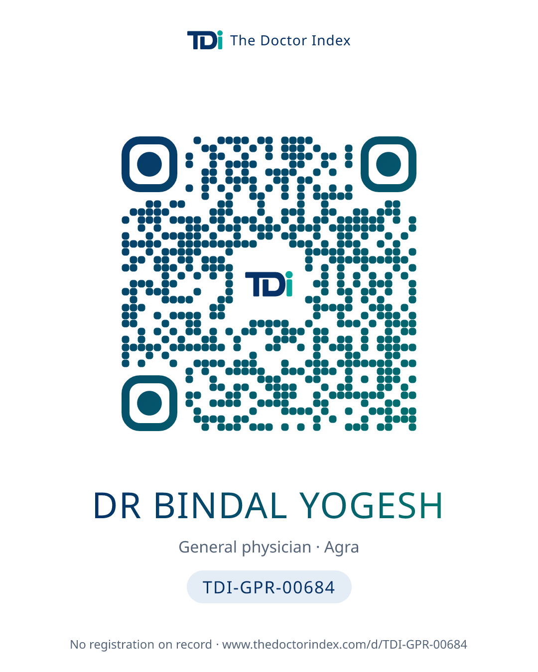 QR card for Dr Bindal Yogesh, TDI-GPR-00684