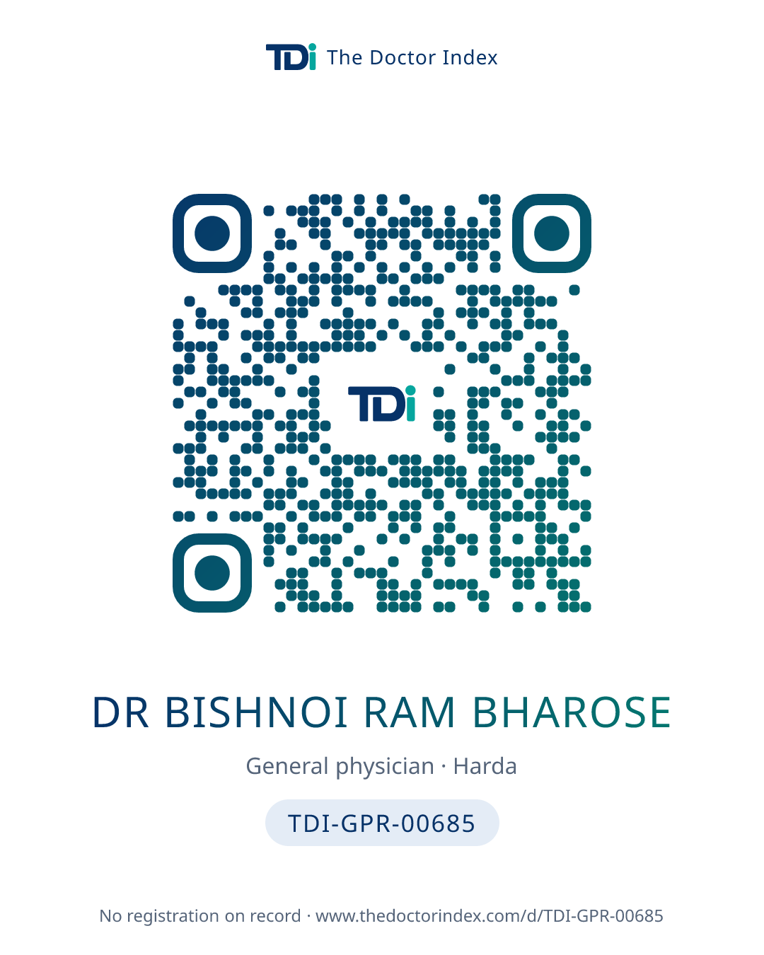 QR card for Dr Bishnoi Ram Bharose, TDI-GPR-00685