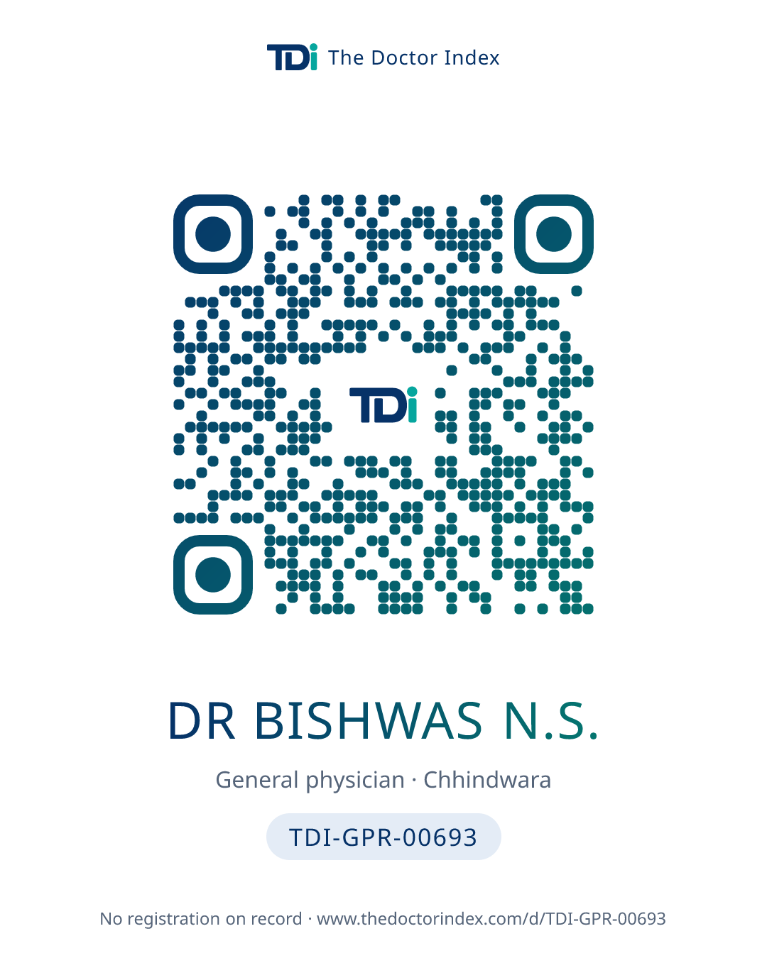 QR card for Dr Bishwas N.S., TDI-GPR-00693