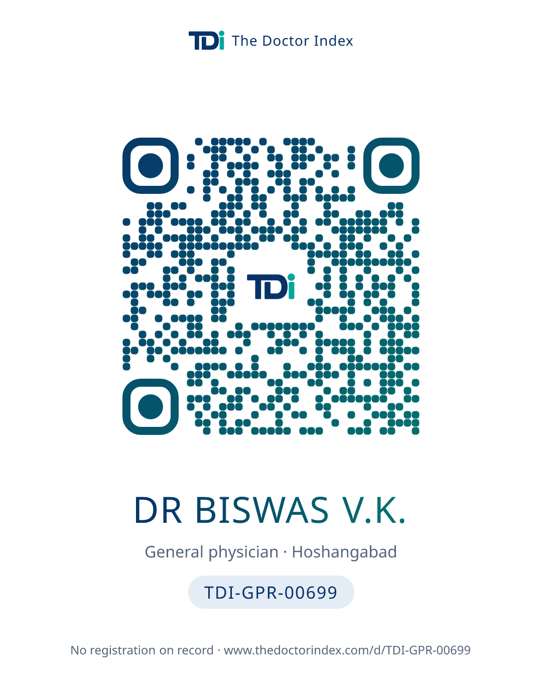 QR card for Dr Biswas V.K., TDI-GPR-00699