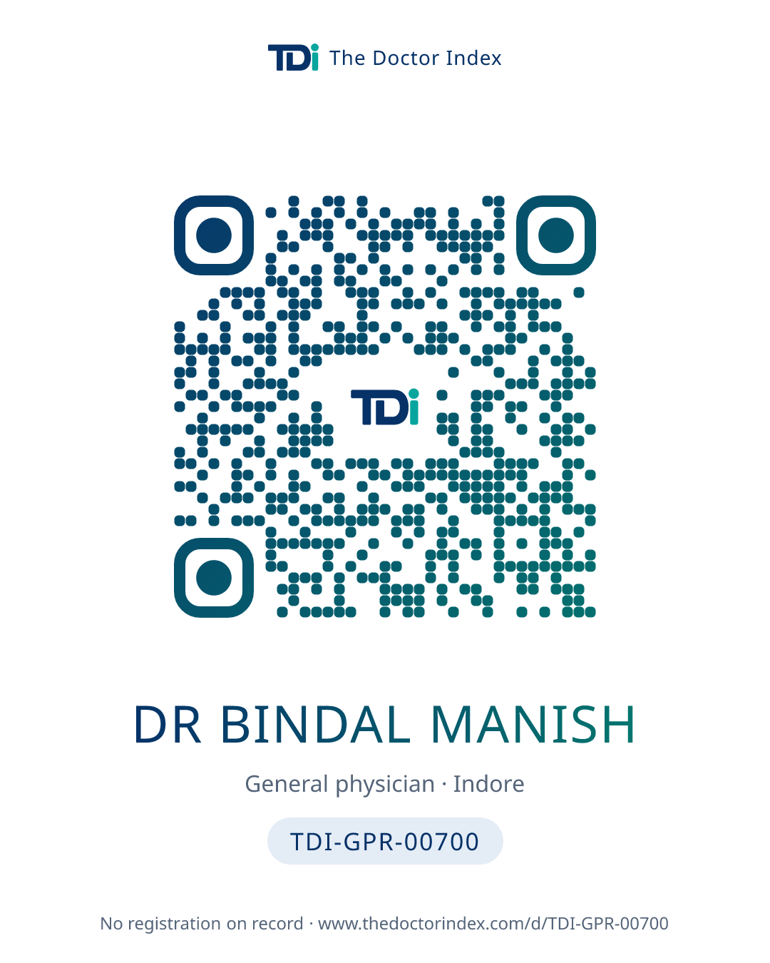 QR card for Dr Bindal Manish, TDI-GPR-00700