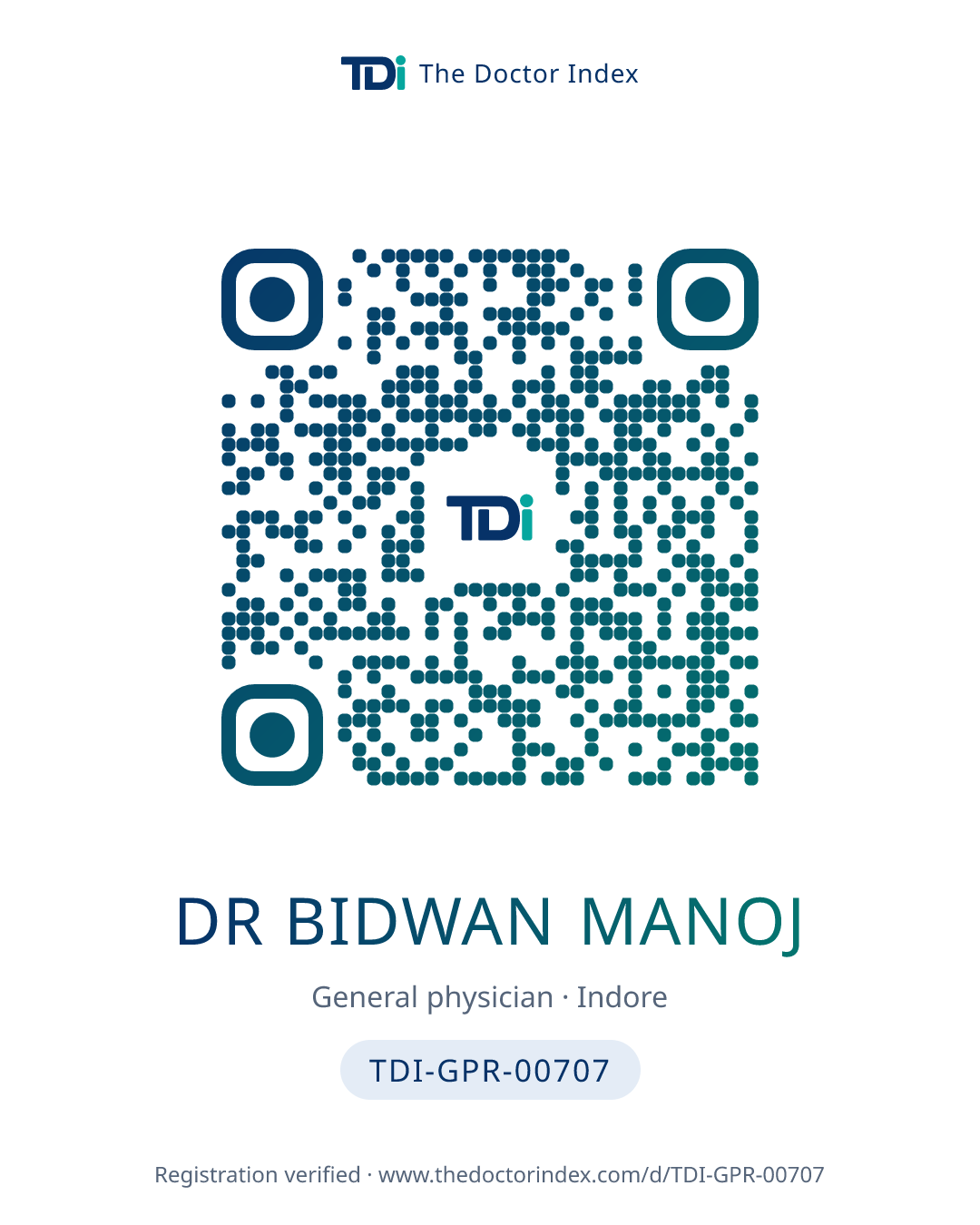 QR card for Dr Bidwan Manoj, TDI-GPR-00707