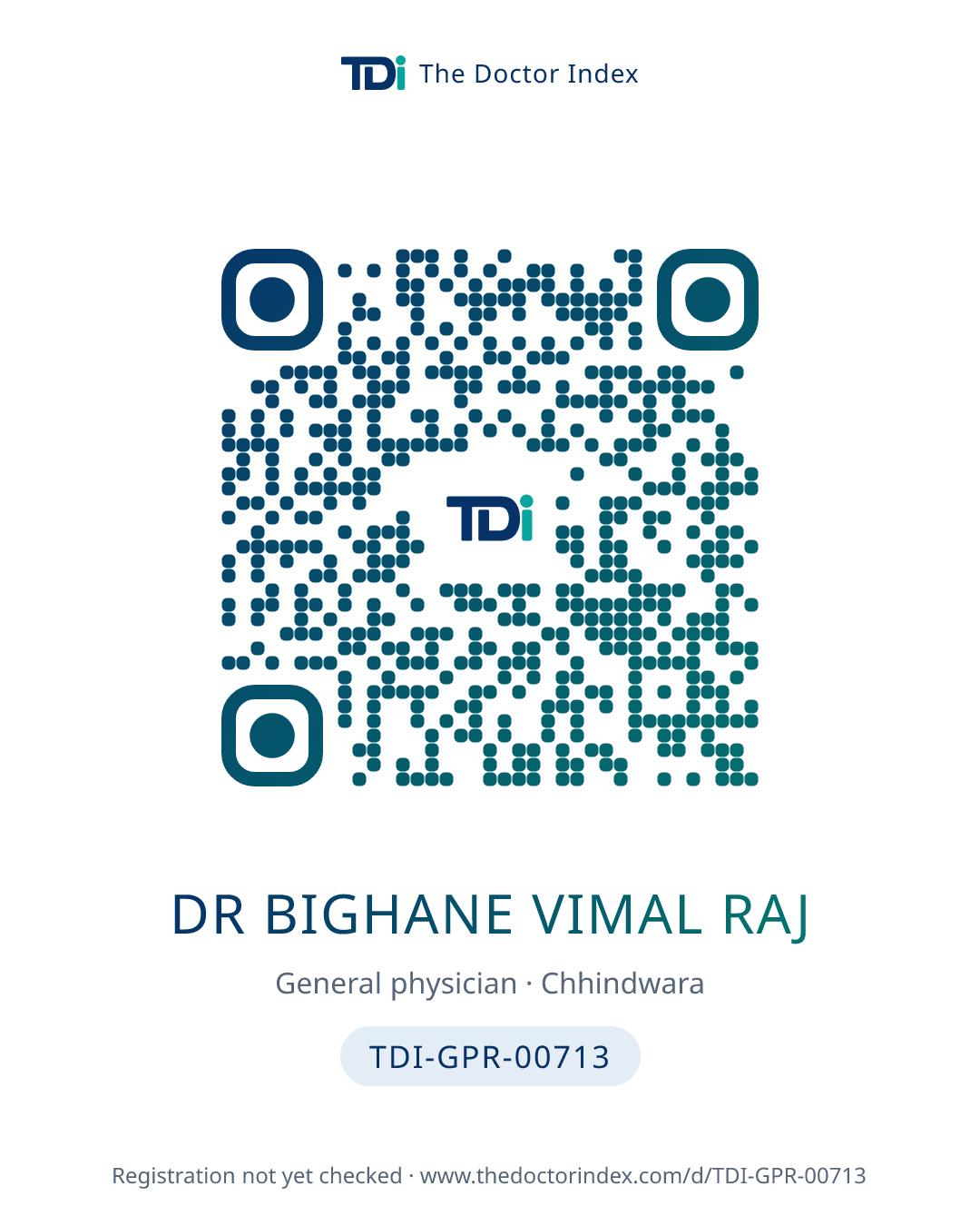 QR card for Dr Bighane Vimal Raj, TDI-GPR-00713
