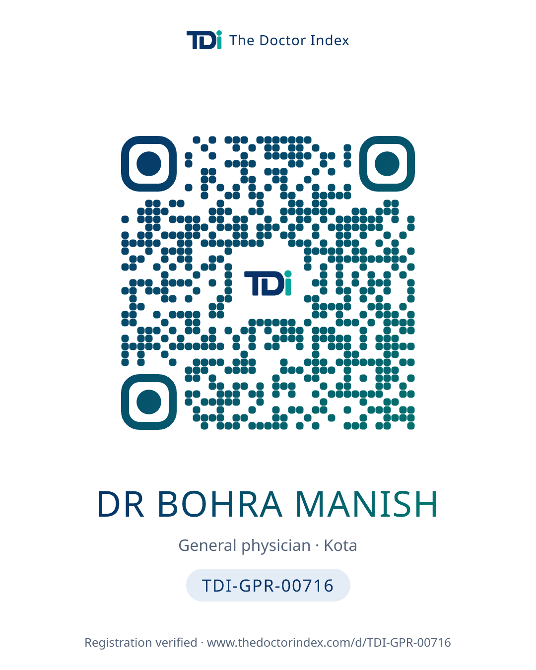 QR card for Dr Bohra Manish, TDI-GPR-00716