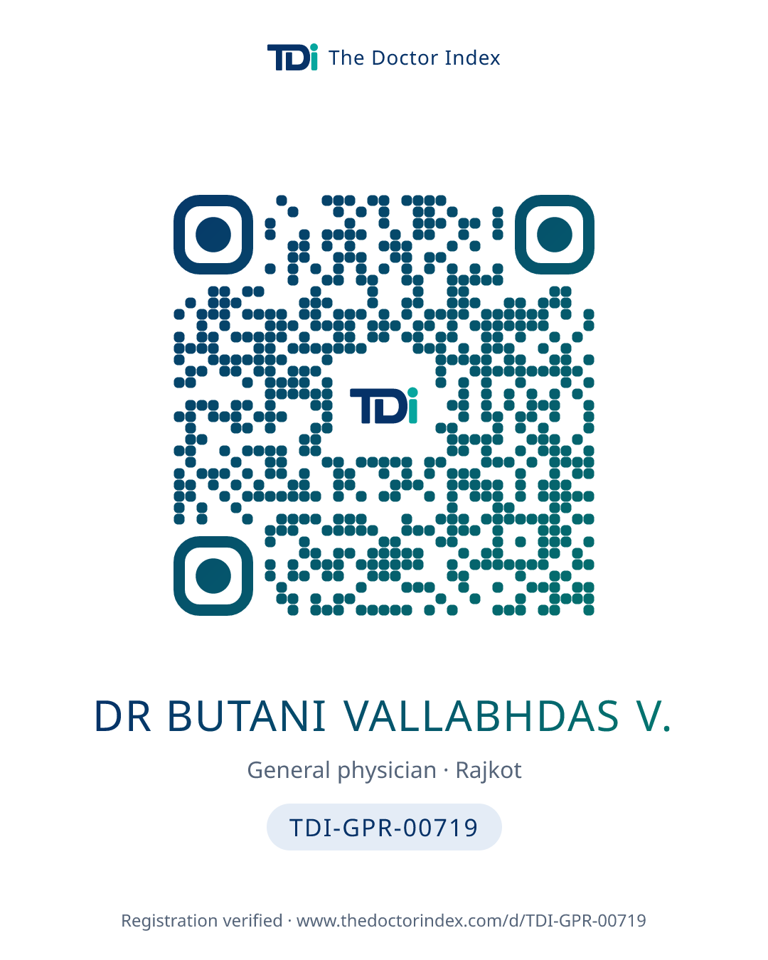 QR card for Dr Butani Vallabhdas V., TDI-GPR-00719