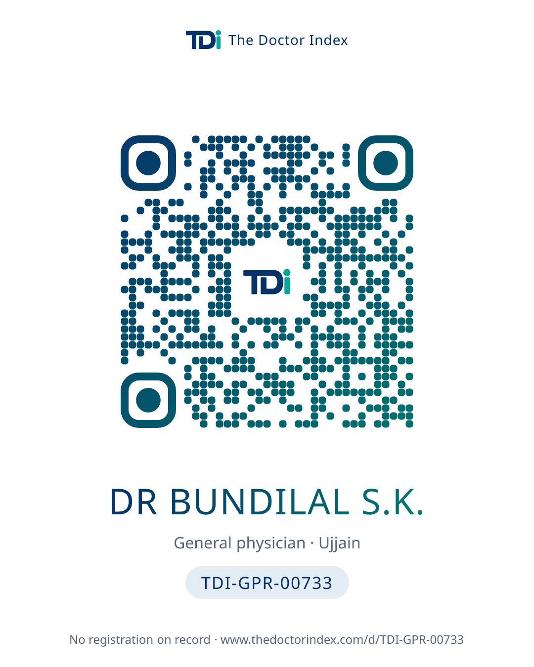 QR card for Dr Bundilal S.K., TDI-GPR-00733