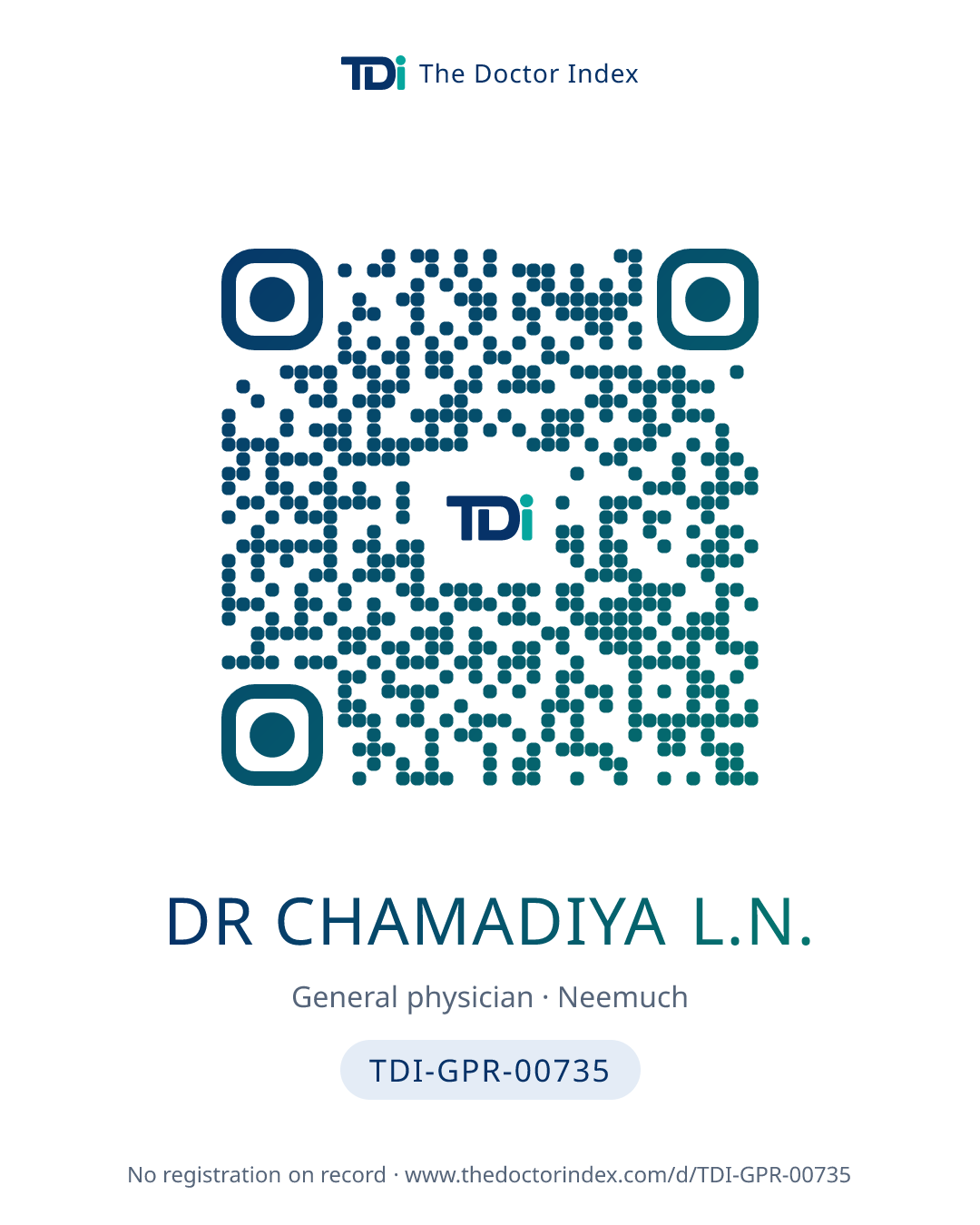 QR card for Dr Chamadiya L.N., TDI-GPR-00735
