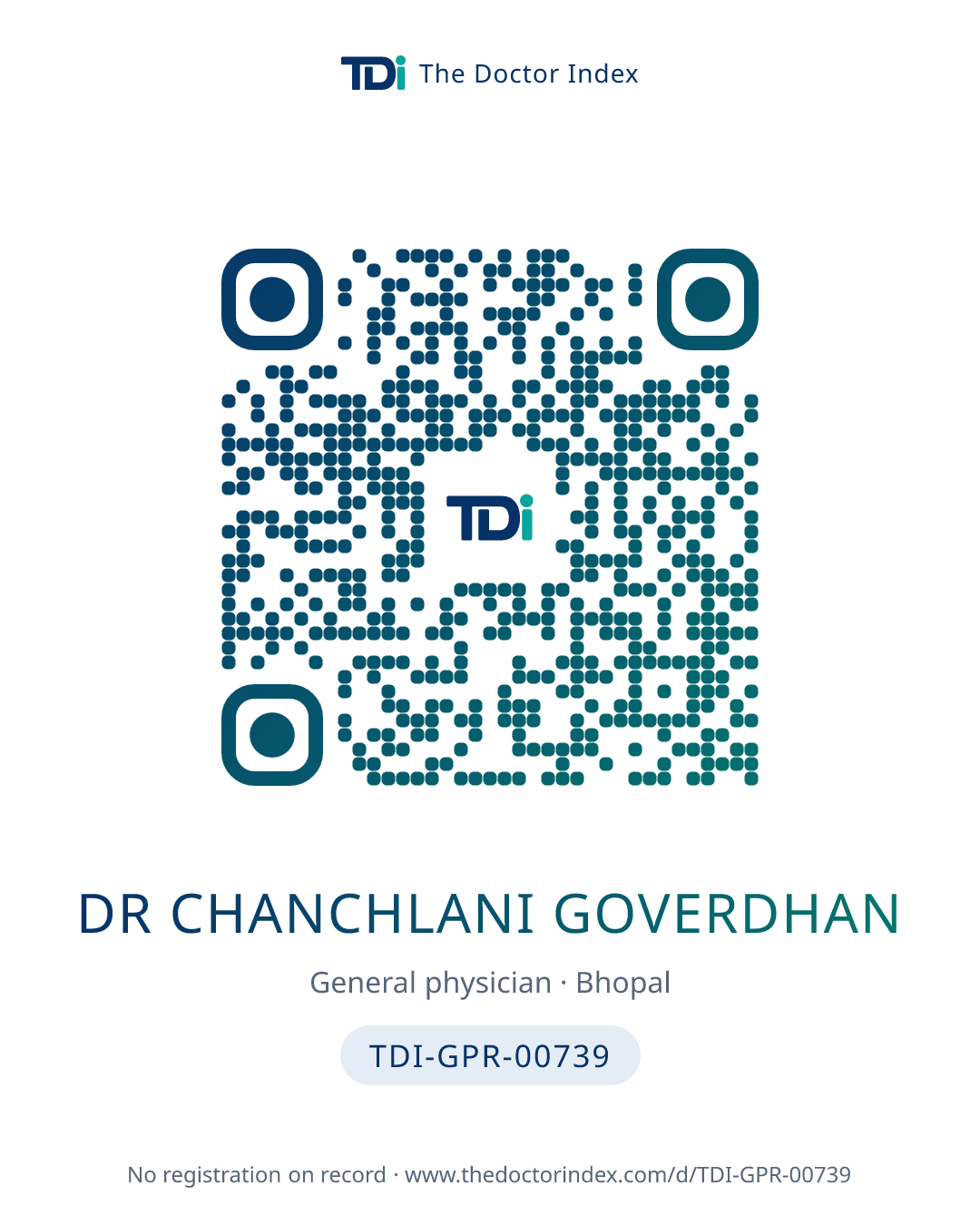 QR card for Dr Chanchlani Goverdhan, TDI-GPR-00739