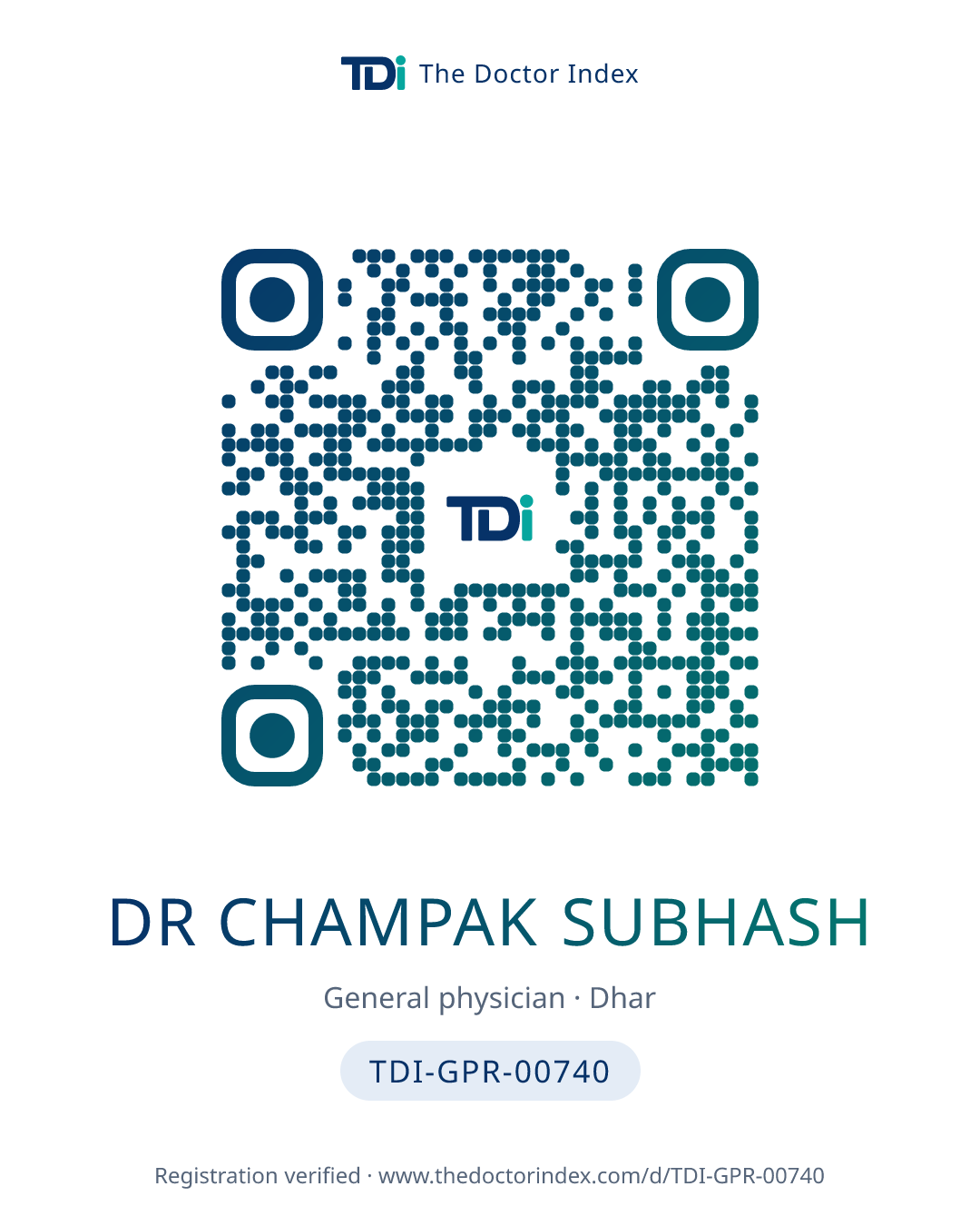 QR card for Dr Champak Subhash, TDI-GPR-00740